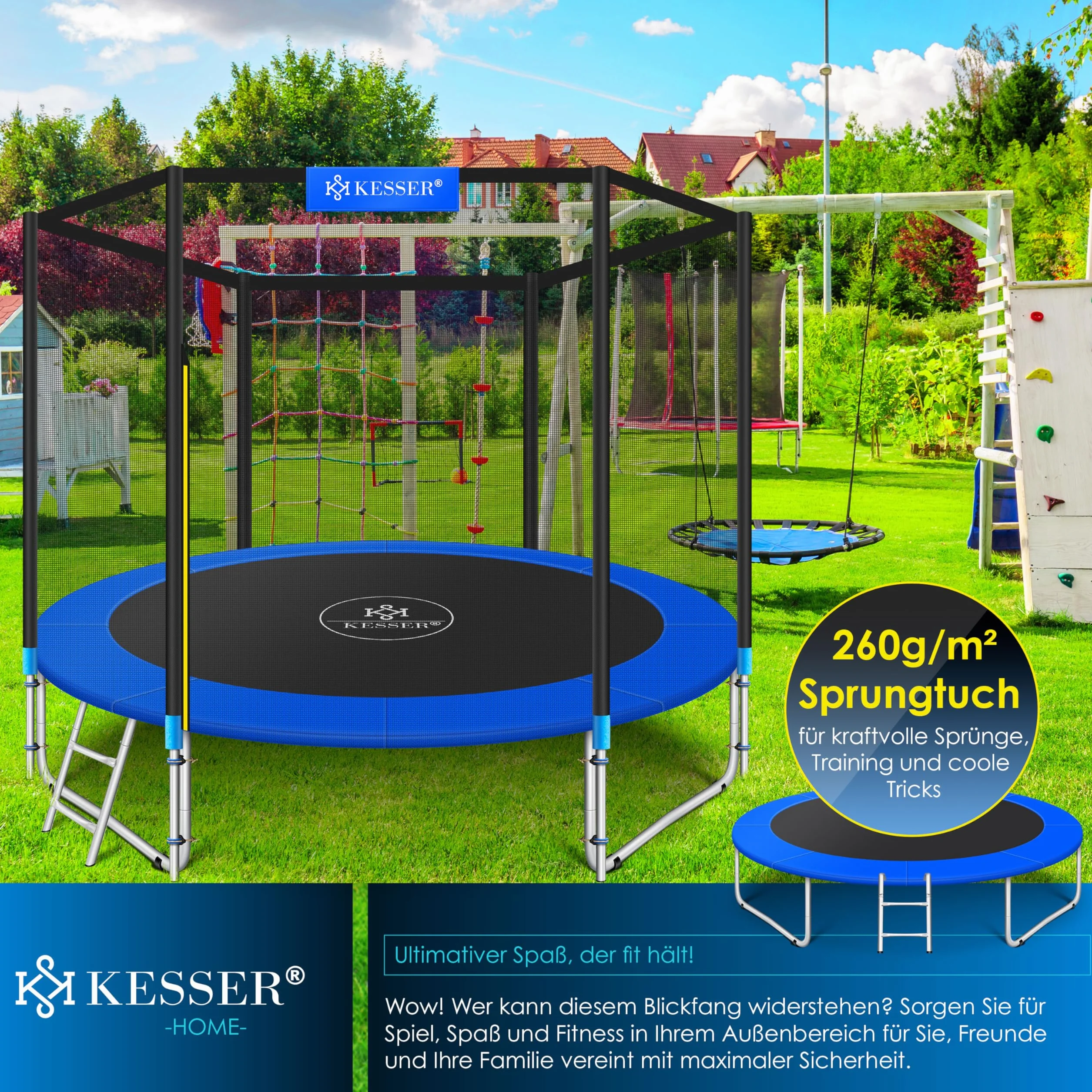 KESSER Trampolina ogrodowa z siatką zabezpieczającą 150 kg zestaw
