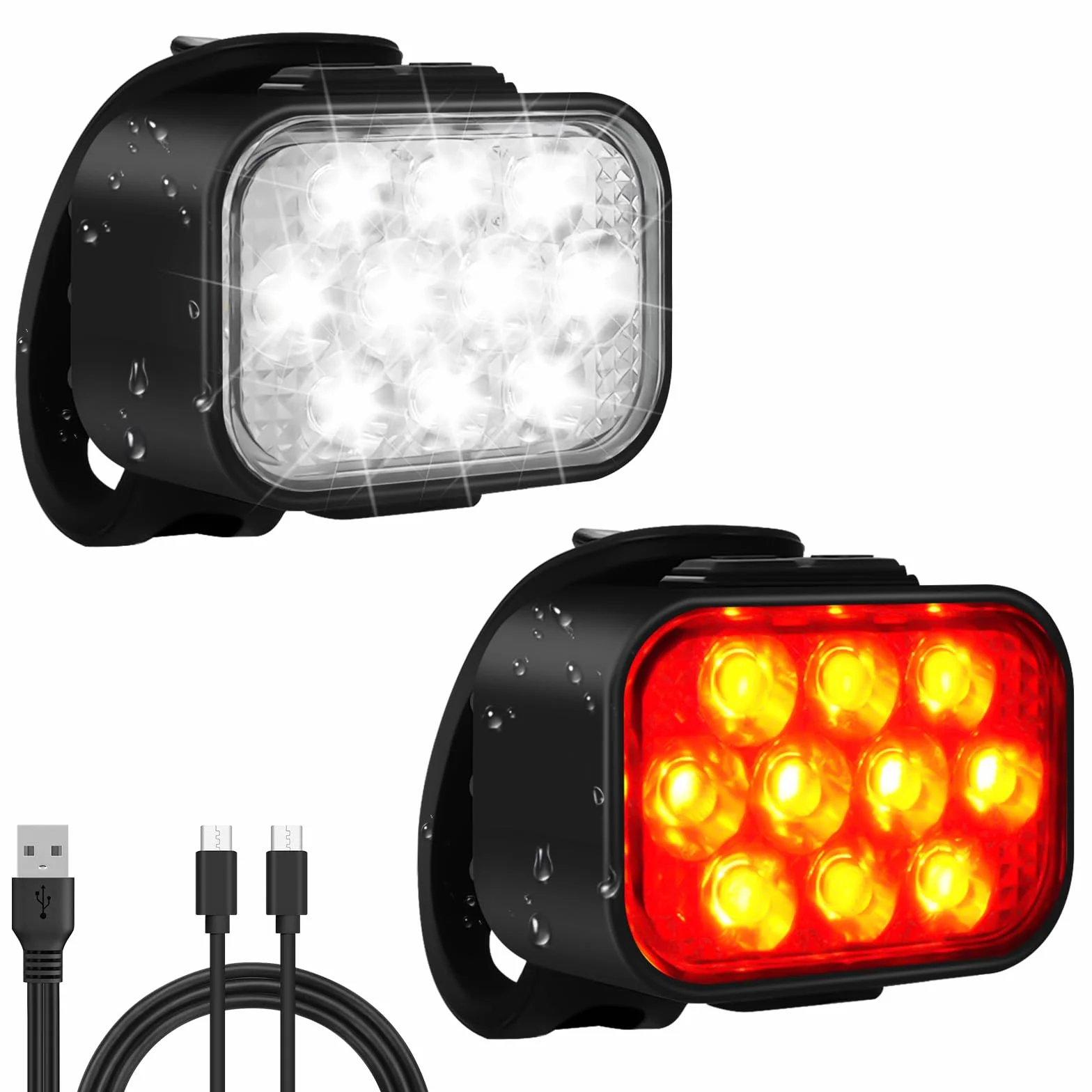 Flintronic Ładowalne światło rowerowe LED z przodu i z tyłu, 8+9 trybów oświetlenia, wodoodporne, szybkie ładowanie