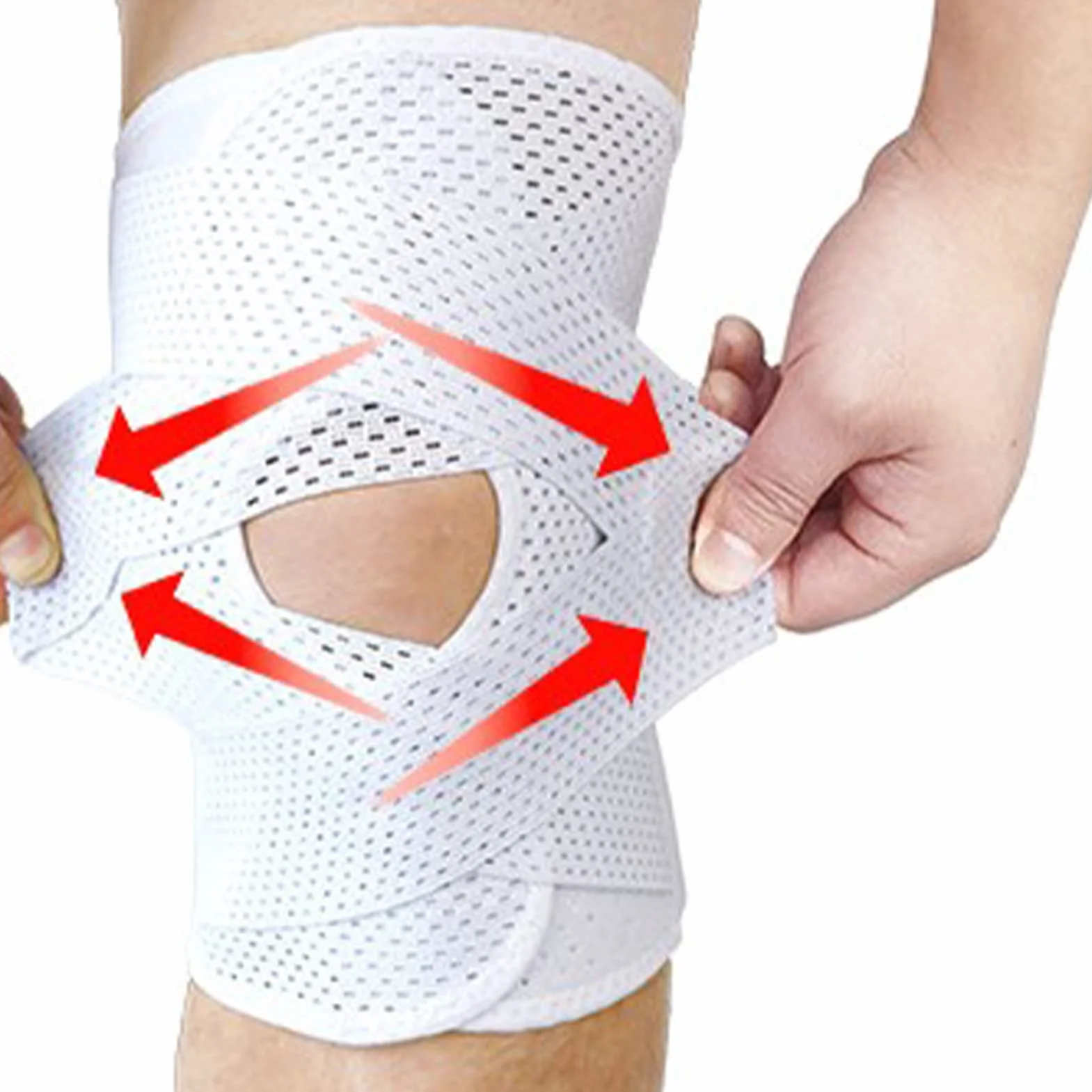 Stabilizator Kolana Rzepki, Oddychająca Orteza Stawu Kolanowego Ultra Cienkie Paski w Kształcie Litery V, Białe do Biegania i Joggingu (L)