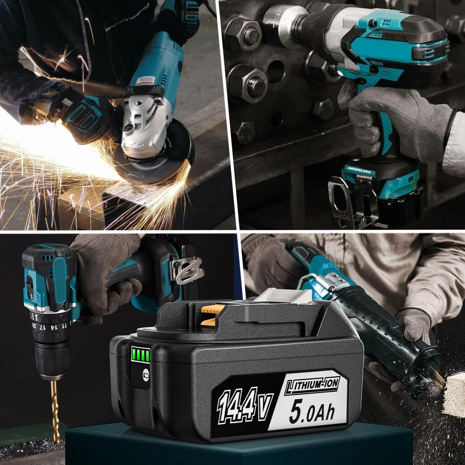Akumulator litowo-jonowy 14,4V 5000mAh zamiennik do Makita BL1450 BL1440 BL1430 BL1415 BL1415N z wyświetlaczem LED