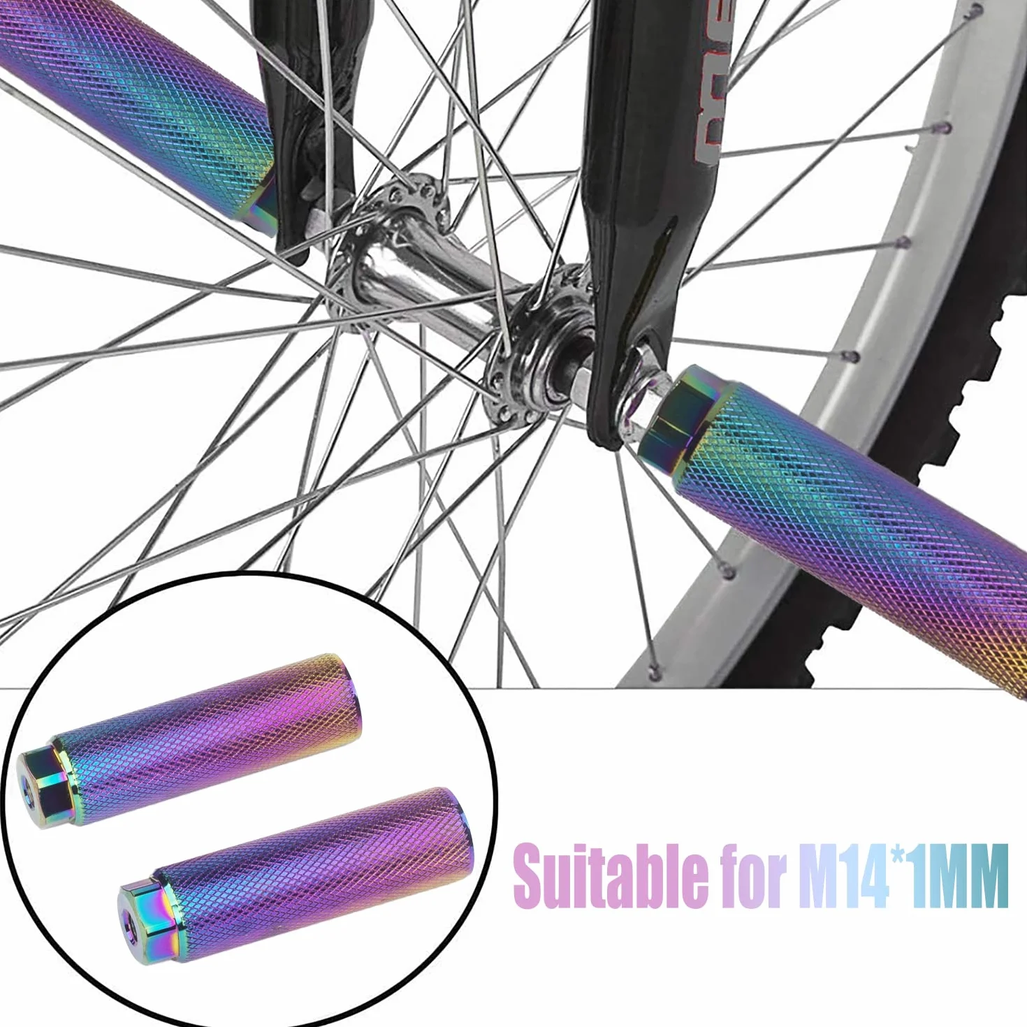 KINSPORY 3/8 cala - 26-zębowe kołki rowerowe ze stopu aluminium, tylne siedzenia, zestaw 2 szt. BMX peg, bIke peg(tęczowy)