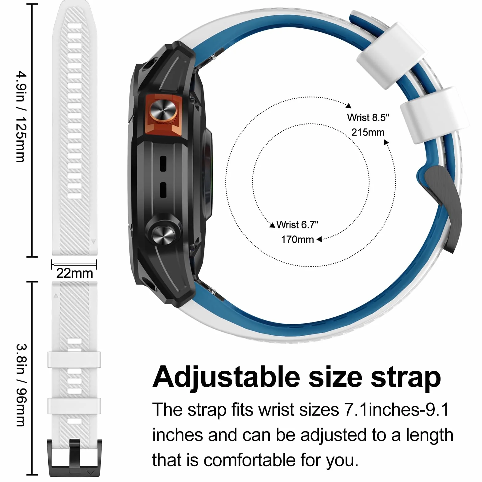 Pasek do zegarka Garmin Fenix 6 Pro / Fenix 6 / Fenix 7 / Fenix 7 Pro / Fenix 5 / Epix Pro 47 mm, QuickFit 22 mm, silikonowy zamiennik do Garmin Forerunner 965/955/945/935