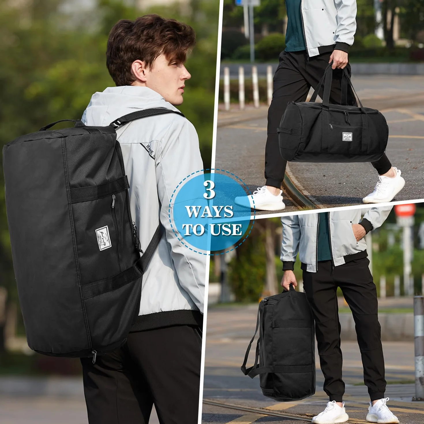 Torba sportowa, męska, duża, 60 l, torba podróżna, plecak z kieszenią na buty, torba treningowa, damska torba fitness, czarny, 60L