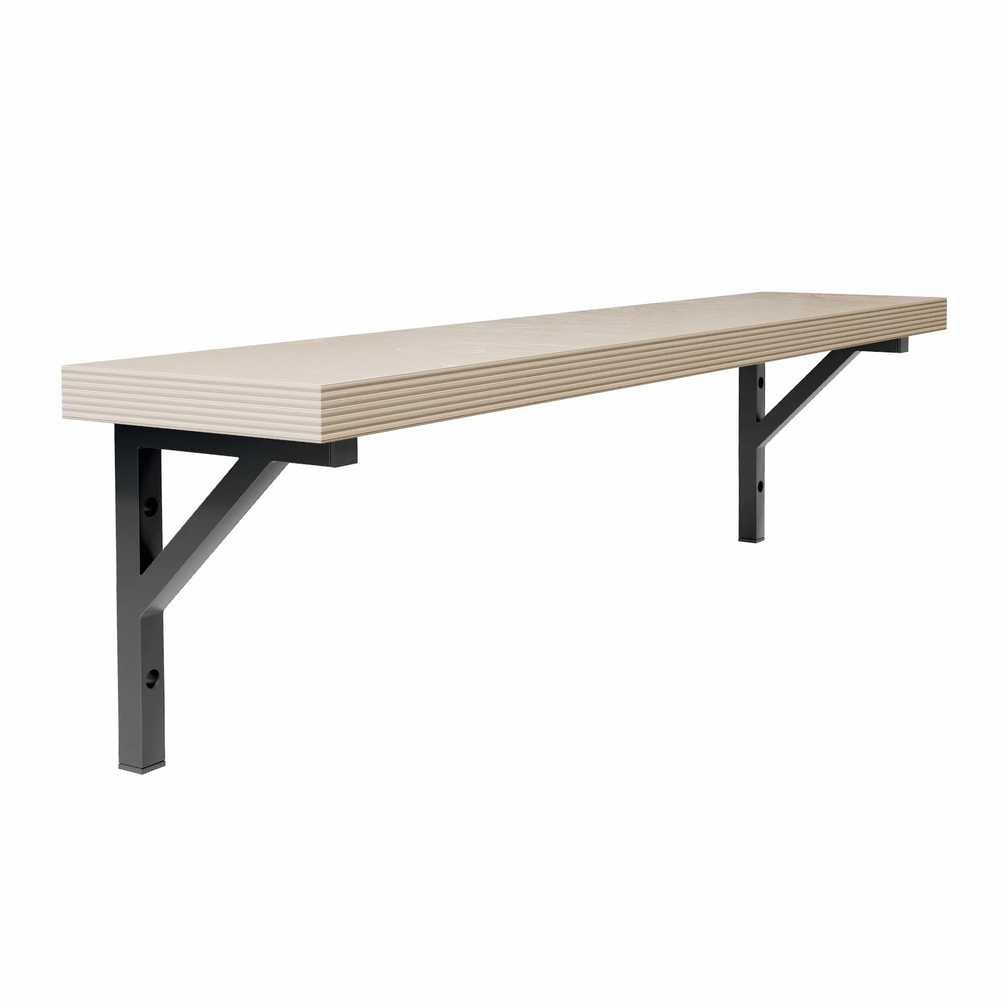 Półka Wisząca 120x24,5 cm Metalowa Wspornik Sklejka 40 mm Biały Stelaż