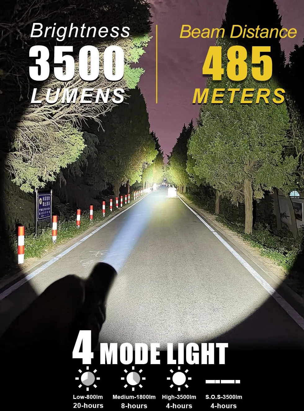 Latarka do nurkowania PFSN 3500 lumenów wodoodporna 150 m wąski promień 485 m czas pracy 20 h