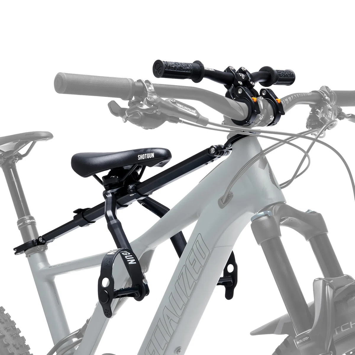 Kids Ride Shotgun – Pro dziecięce siodełko rowerowe + kierownica – montaż z przodu, dla dzieci w wieku od 18 miesięcy do 5 lat, pasuje do większości nowoczesnych rowerów górskich i e-bike’ów