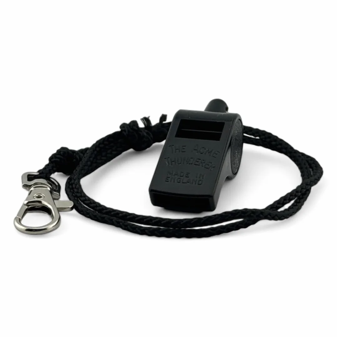 ACME Thunderer gwizdek nr 560 z taśmą do fajki – gwizdek sędziowski, jasny i przenikliwy, czarny