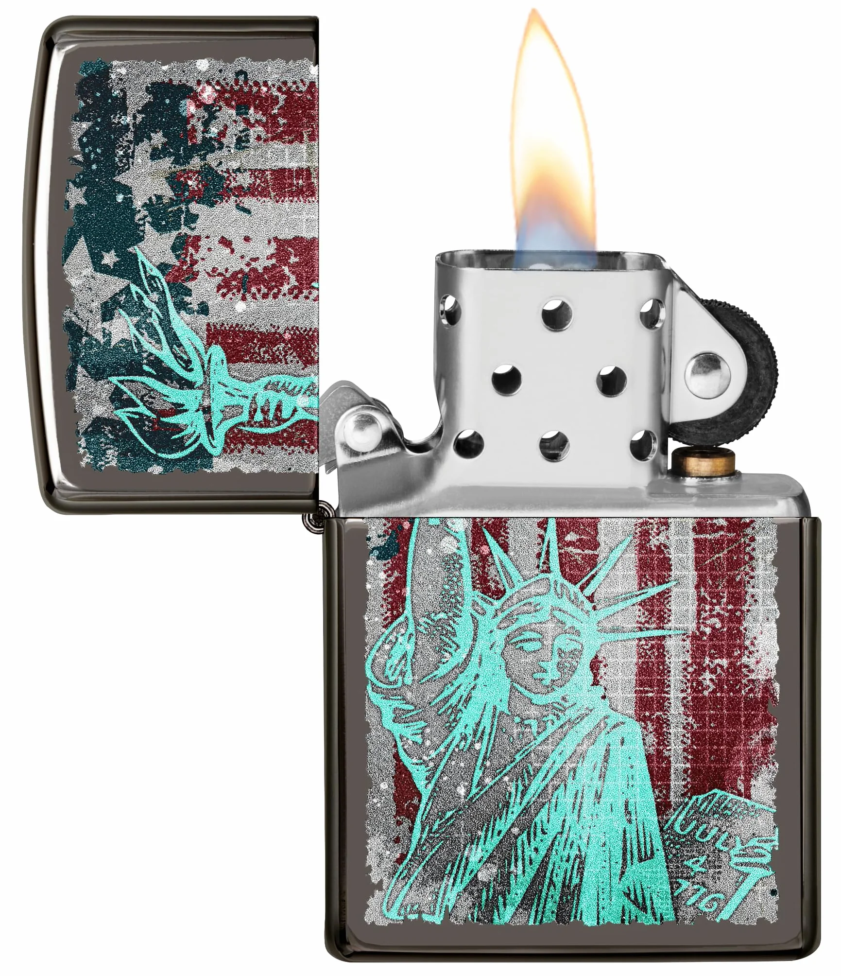 Zippo Statue Of Liberty Zapalniczka Sztormowa Wielokrotnego Użytku Wiatroodporna Czarna Black Ice