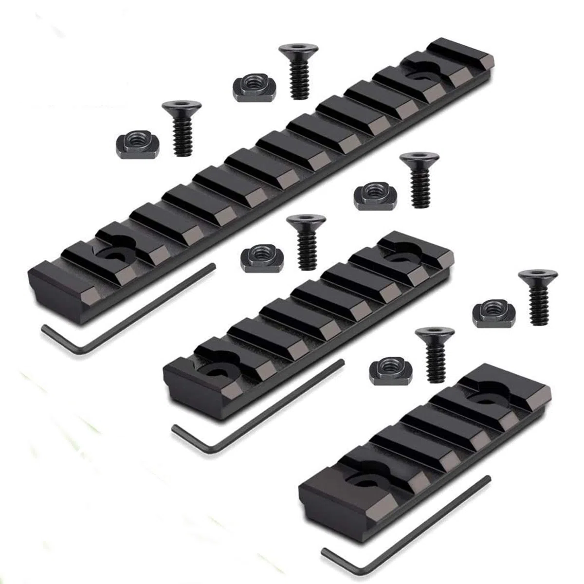 3 Paquets de Rails Picatinny M-L-o-k en Aluminium, 5 Fentes, 7 Fentes, 13 Fentes, Accessoires légers de Section de Rail M-L-o-k Picatinny pour système Compatible M-L-O-K
