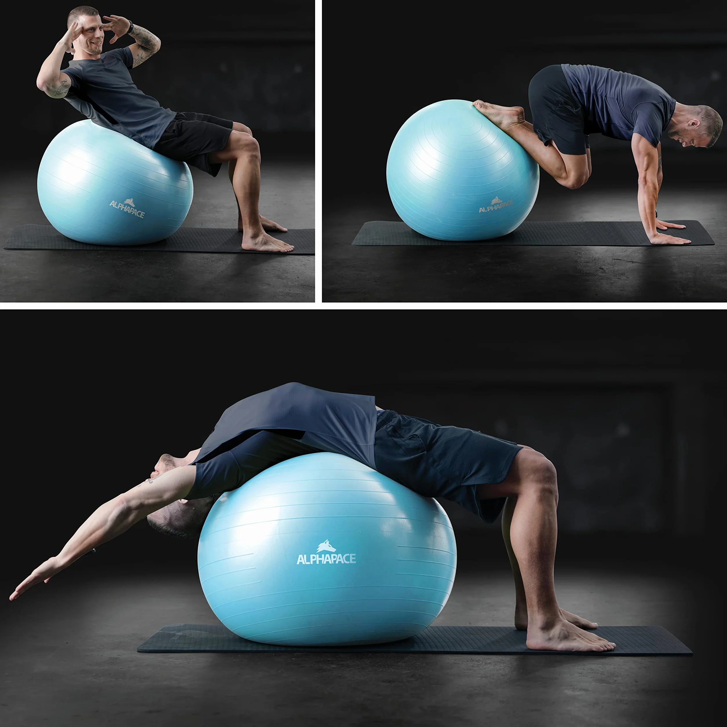 ALPHAPACE Gruba piłka gimnastyczna Anti-Burst, piłka do siedzenia, piłka treningowa, w zestawie pompka, piłka do fitnessu, jogi, gimnastyki, treningu rdzeniowego, na mocne plecy jako krzesło biurowe