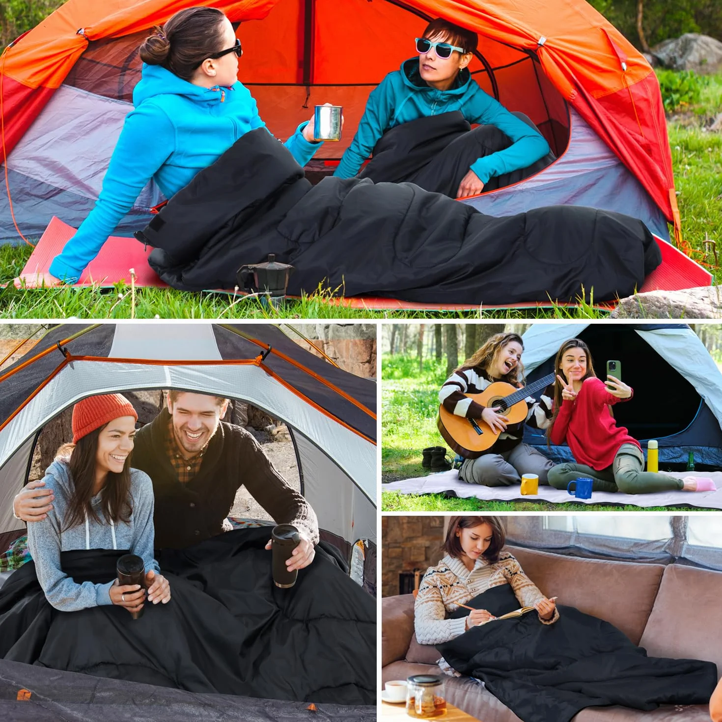 Ohuhu Podwójny Śpiwór 3,5 kg 220x150 cm -5°C Kemping Czarny