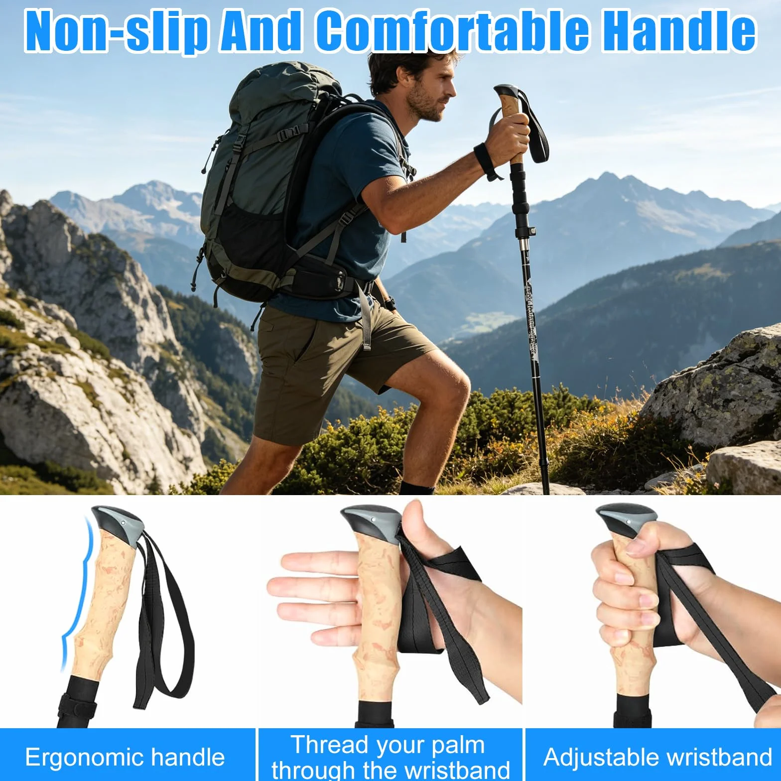 2 PCS Kijki Trekkingowe Teleskopowe 105-135cm Mężczyźni Kobiety, Ultralekkie Aluminium 7075, Kijki do Nordic Walking z Korkowym Uchwytem, Składane z Pokrowcem i Akcesoriami na Narty i Góry