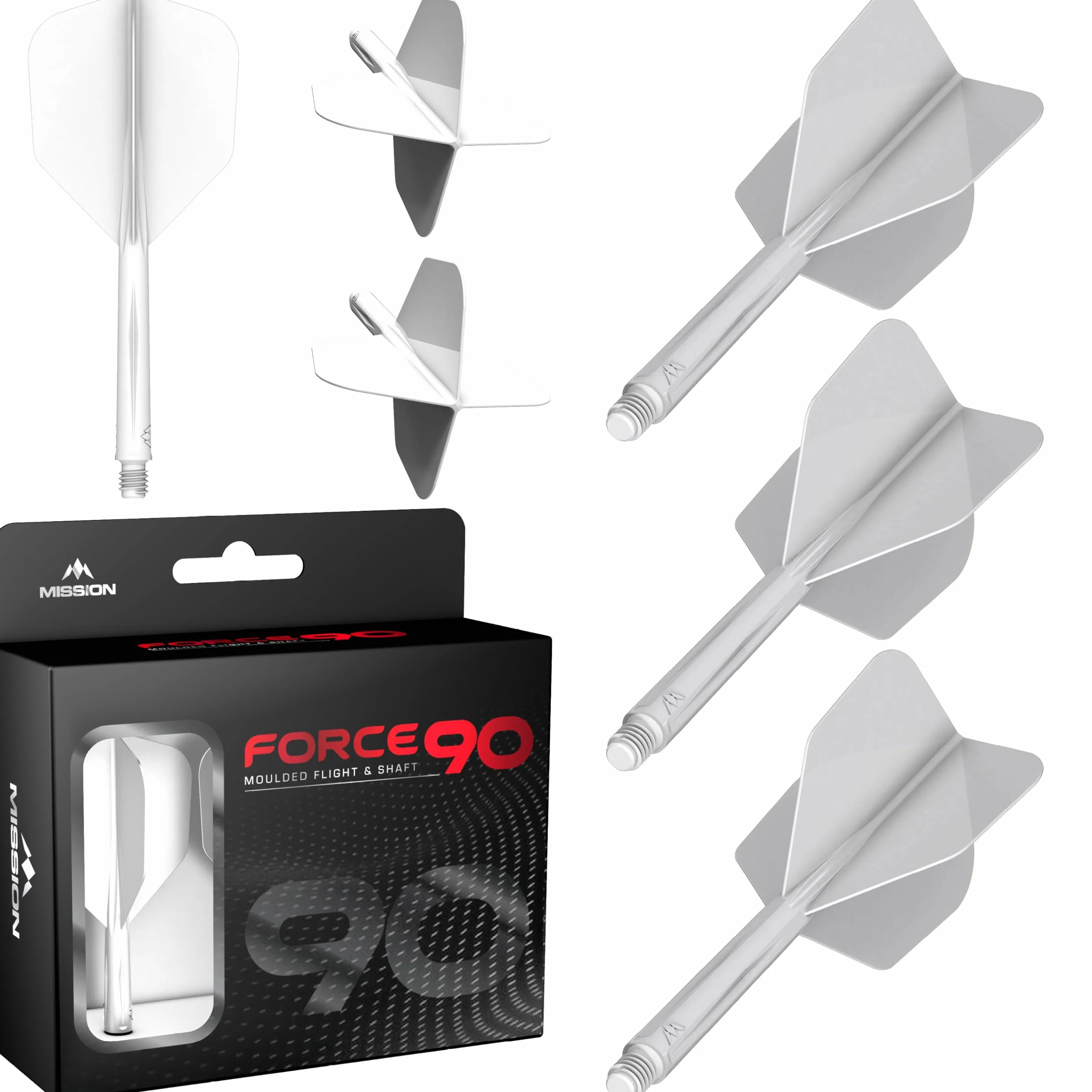 Mission Darts Force 90 | Zintegrowany precyzyjnie formowany system lotu i wałka do rzutek, 3 sztuki, profesjonalne, wysoce trwałe, kombinowane loty i łodygi 2 w 1, standard nr 6
