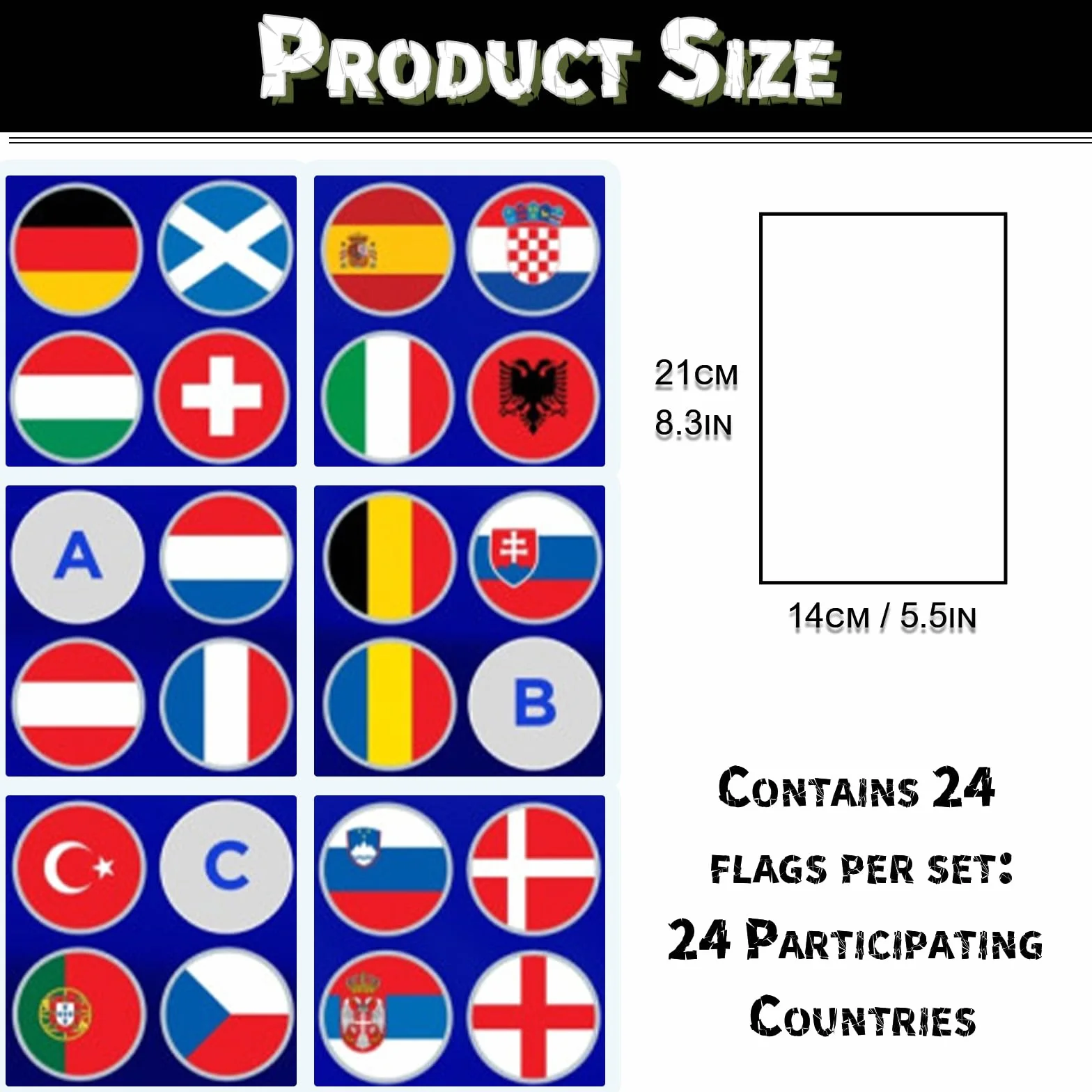 MAEXUS® Łańcuch chorągiewek EM 2024 do piłki nożnej euro (2 sztuki】14 x 21 cm flagi EM 2024, 8 m, 24 banery na Euro 2024, dekoracyjne flagi fanów piłki nożnej do baru ogrodowego