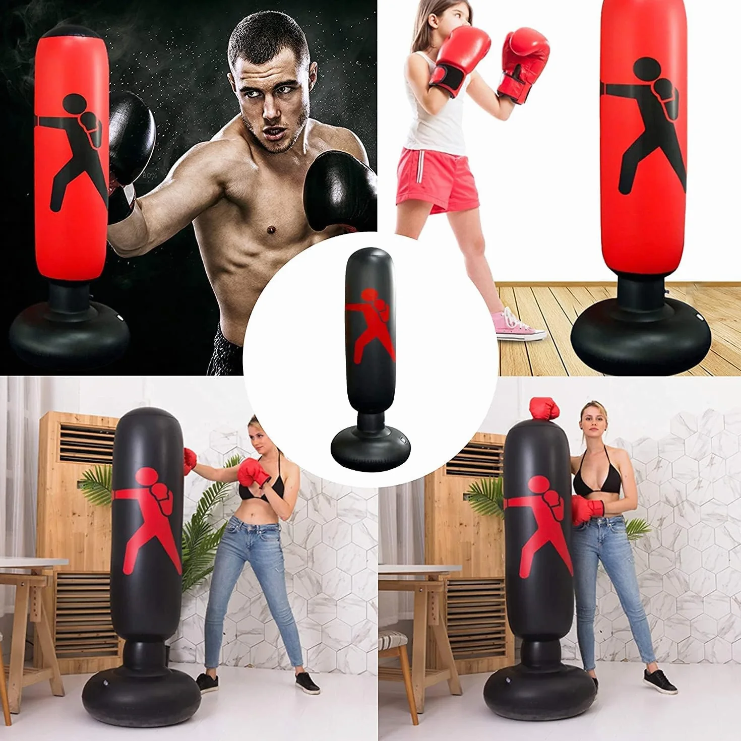 Worek bokserski dla dzieci 160 cm / 63 cali nadmuchiwany worek bokserski z kolumną bokserską i grubą podstawą do karate Kickboxing, sprzęt treningowy