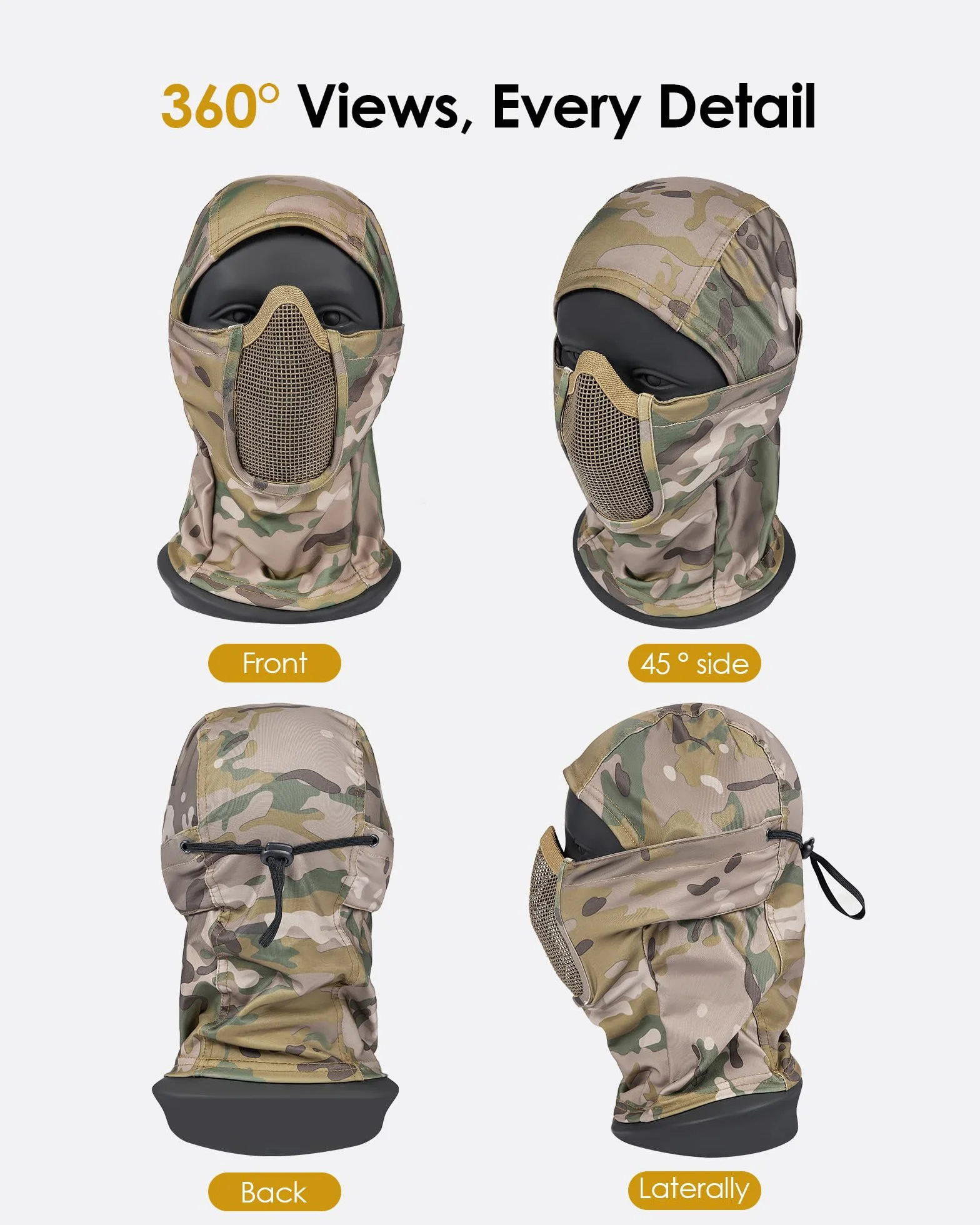 OneTigris Balaclava maska siatkowa, ochrona twarzy, taktyczna kominiarka w stylu ninja, maska pełnotwarzowa do Airsoft