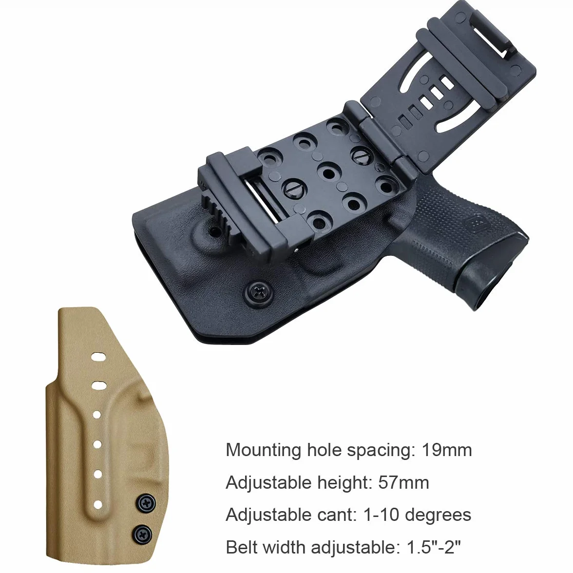 POLE.CRAFT G43x Kabura OWB Kydex do G43/G43X (Gen 3-5) Zewnątrz pasa Carry z Klipsem 1.5-2 cala, Czarny, Prawa Ręka