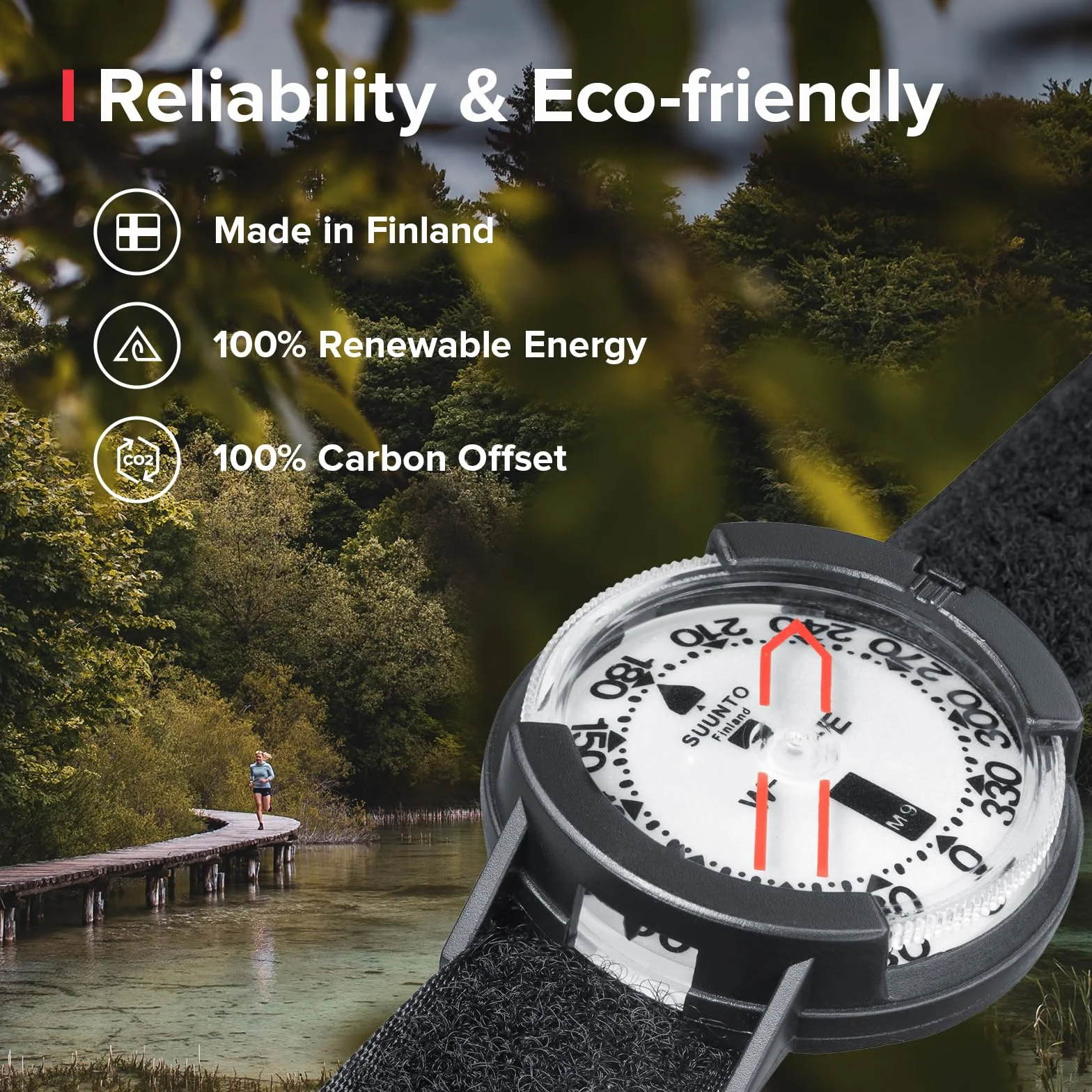 SUUNTO SS012055014 Kompas M-9 NH, Półkula Północna, z Opaską na Rzepy, Czarny