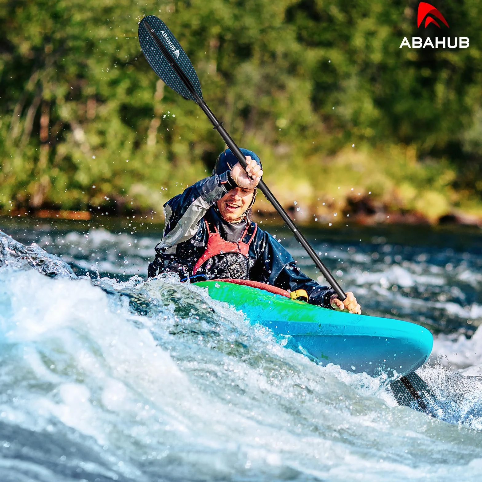 Abahub wiosło kajak podwójne aluminiowe 218/230/241 cm z paddleliną, pręt ze stopu aluminium, plastikowe ostrza czarny/biały/czerwony/niebieski