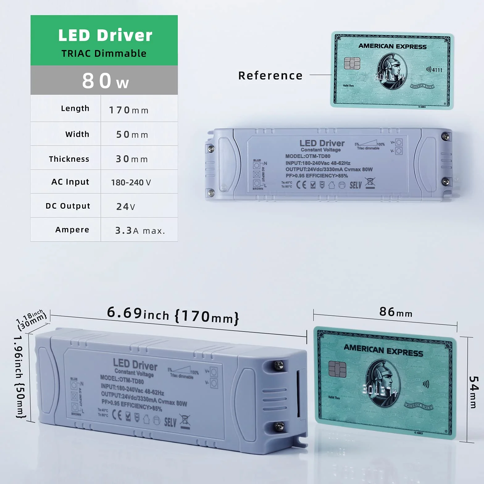 REYLAX Transformator LED 24V 80W 3,33A 0-10V 1-10V PWM ściemnialny