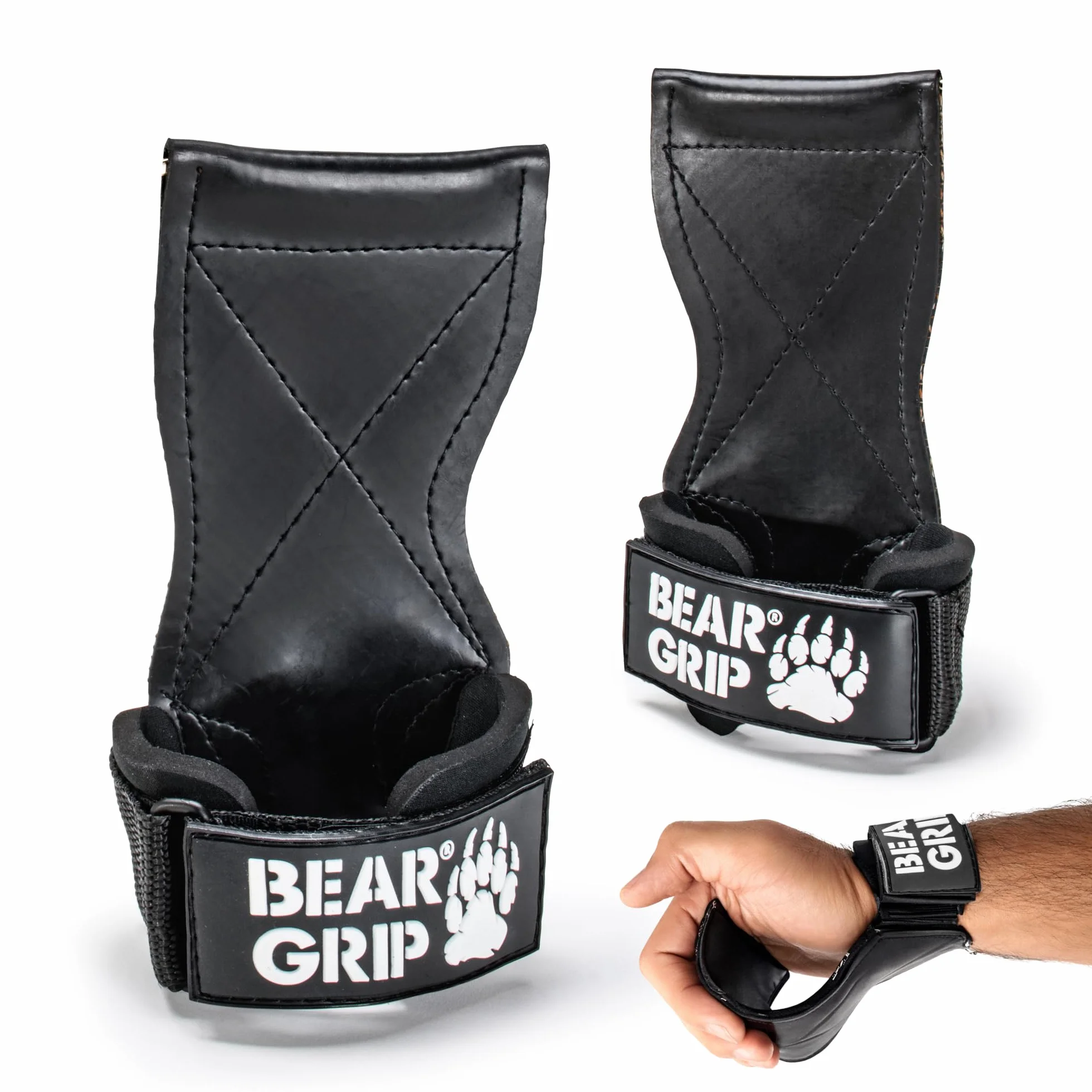 BEAR GRIP Paski/haczyki Multi Grip, wysokiej jakości wytrzymałe paski/rękawice do podnoszenia ciężarów (Standardowy gumowy)