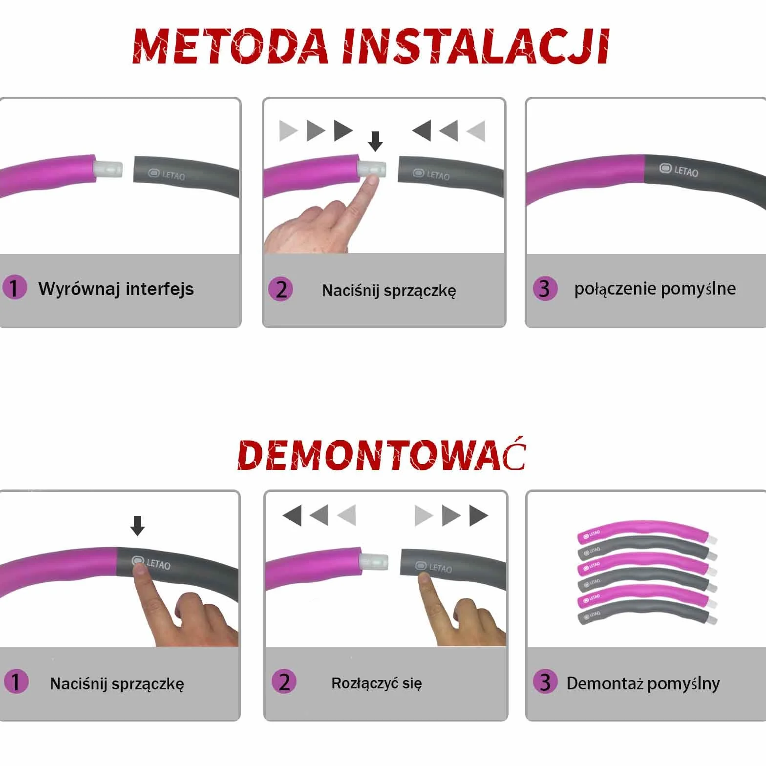 LETAO Obręcz fitness dla dzieci w wieku 3-8 lat, różowo-szara obręcz fitness dla dzieci, może być zdemontowana, w zestawie instrukcja elektroniczna