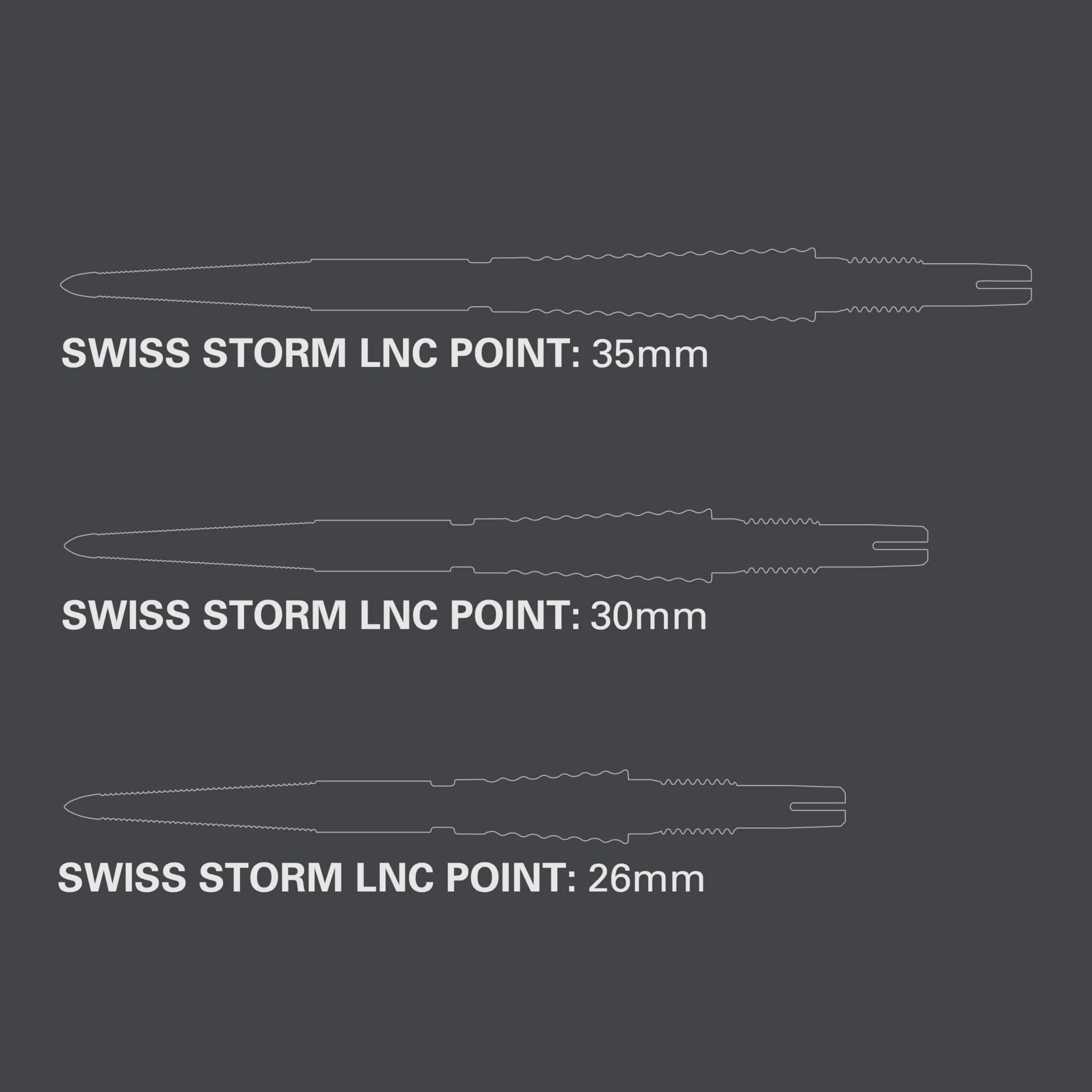 Target Darts Swiss Point Storm Dart Points, LNC (Zestaw 3 końcówek) 26MM/30MM/35MM - Złote/Srebrne/Czarne | Zmień rzutki, Swiss Storm Points, Profesjonalne akcesoria do rzutek