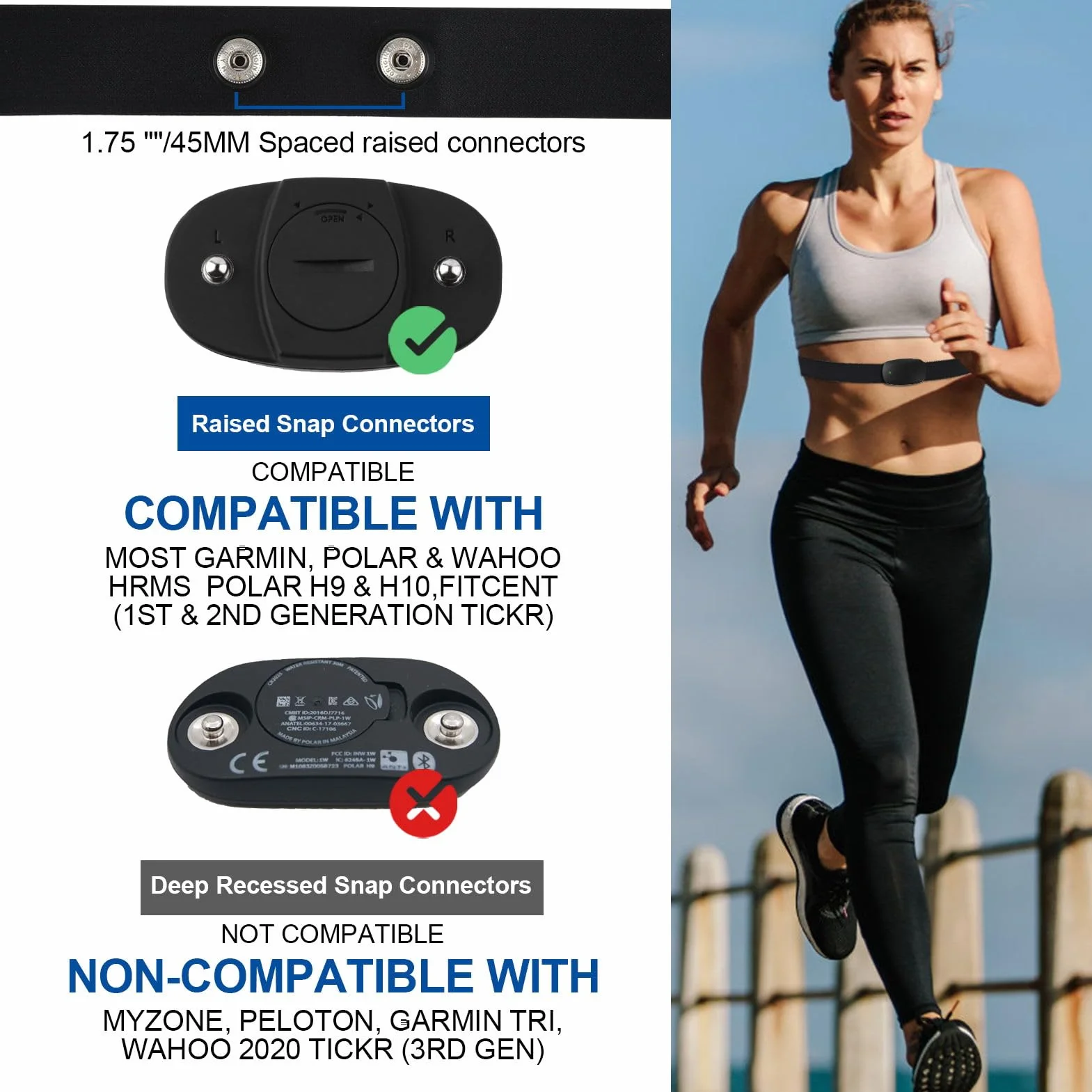 Regulowany pasek Cardio (70 cm do 105 cm) do czujnika serca, pasek Cardio Bluetooth Ant+, kompatybilny z Garmin, Wahoo, Polar H10 H9, Coospo, Magene, Bryton, Livlov