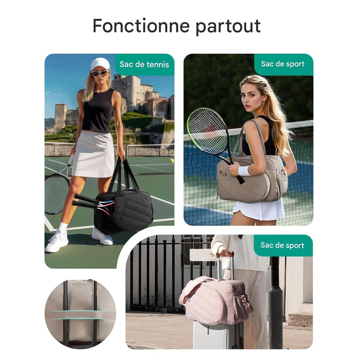 Torba tenisowa - przenośna torba na ramię na rakiety z przegrodą na buty - lekki organizer sportowy do krótkiej podróży weekendowej podróży