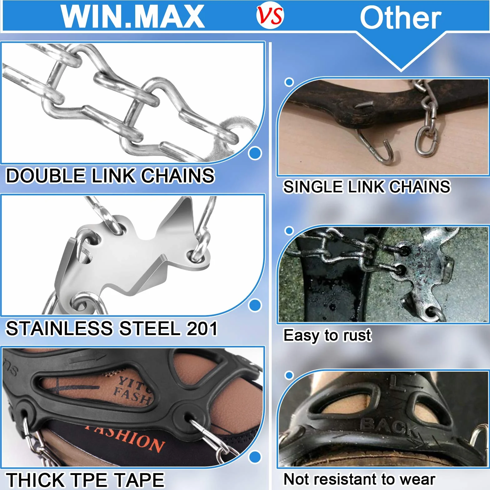 WIN.MAX Raki Grodel kolce lodowe, pazury do butów z 19 zębami ze stali nierdzewnej, kolce do wspinaczki, wspinaczki górskiej, trekkingu, na zimę, do aktywności na świeżym powietrzu