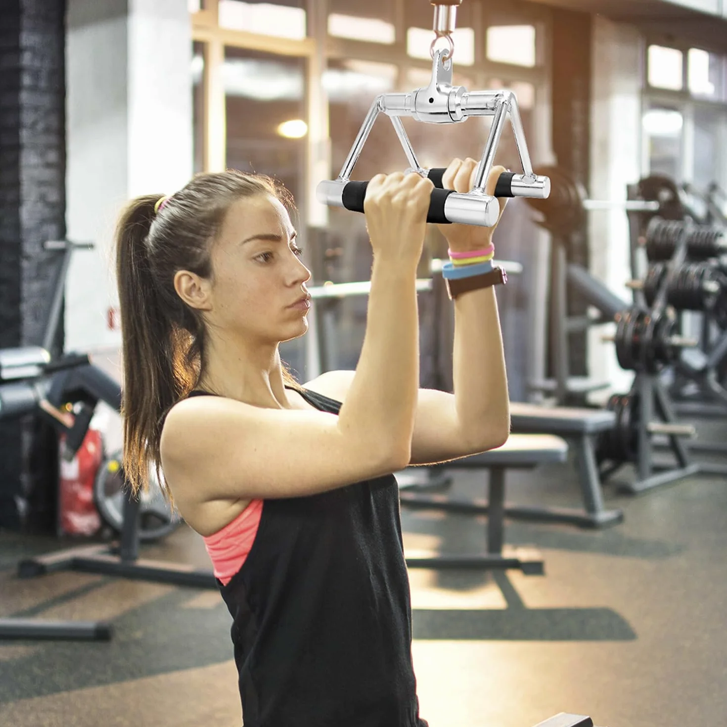 QWORK Lina do tricepsa i rękojeść V z przegubem obrotowym akcesoria fitness do bloczków linowych