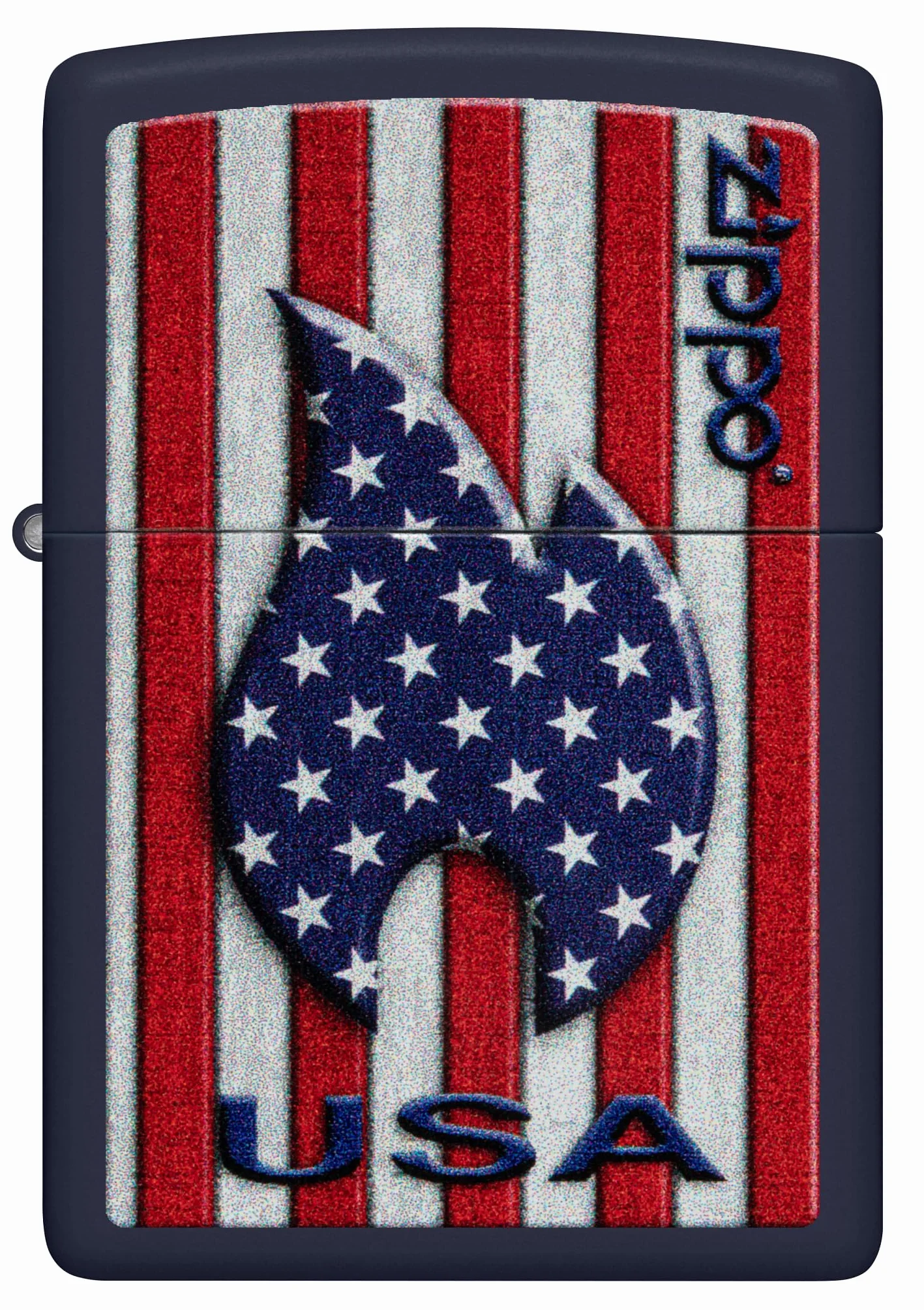 Zippo Patriotic Flame Zapalniczka Sztormowa, Kolorowy Nadruk, do Napełniania, Wielokrotnego Użytku, Wiatroodporna Konstrukcja, Pudełko na Prezent, Wykonano w USA, Kolor Granatowy Matowy (Navy Matte)