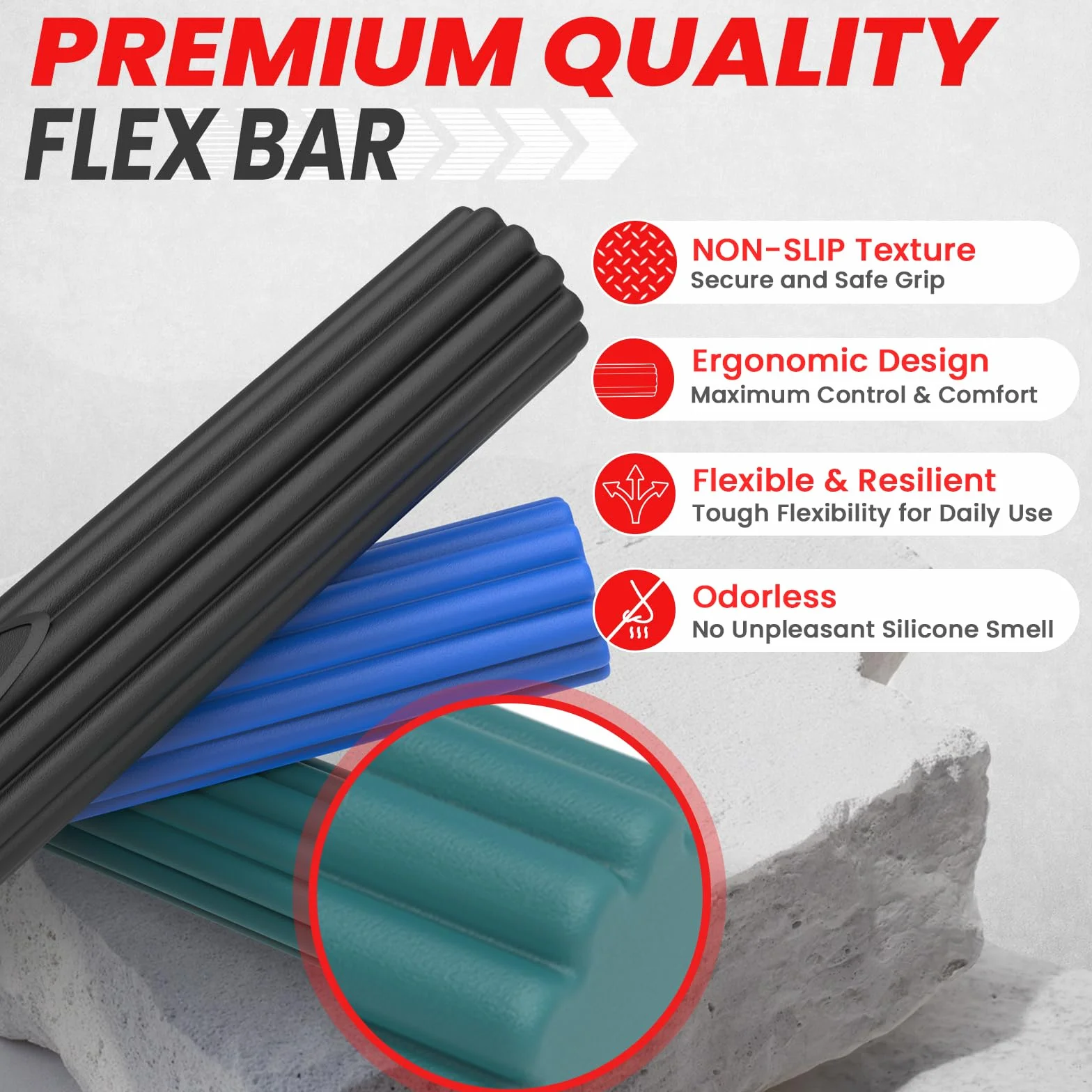 FUNFLEX Zestaw Flex Therapy Bar – 3 poziomy oporu – Elastyczne drążki treningowe do rąk, nadgarstków i ramion – Trening siły i mobilności