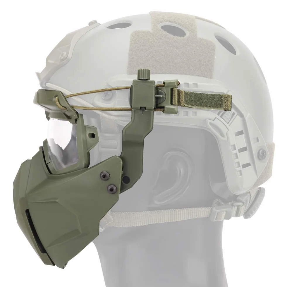 Kask FAST z ochronnymi okularami do jazdy z odpinaną maską na twarz, pasuje do Airsoft, paintballu, imprezy na Halloween