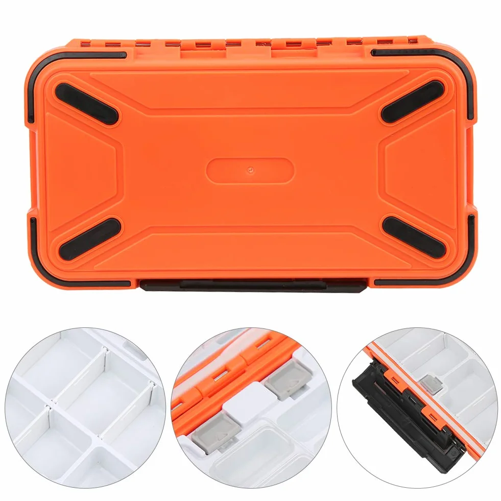 Wodoodporny organizer na sprzęt wędkarski z dwustronnymi przegródkami na przynęty, haczyki i akcesoria. Grubsza plastikowa obudowa do wędkarstwa muchowego (model C, L 39 x 39 x 4,5 cm /
