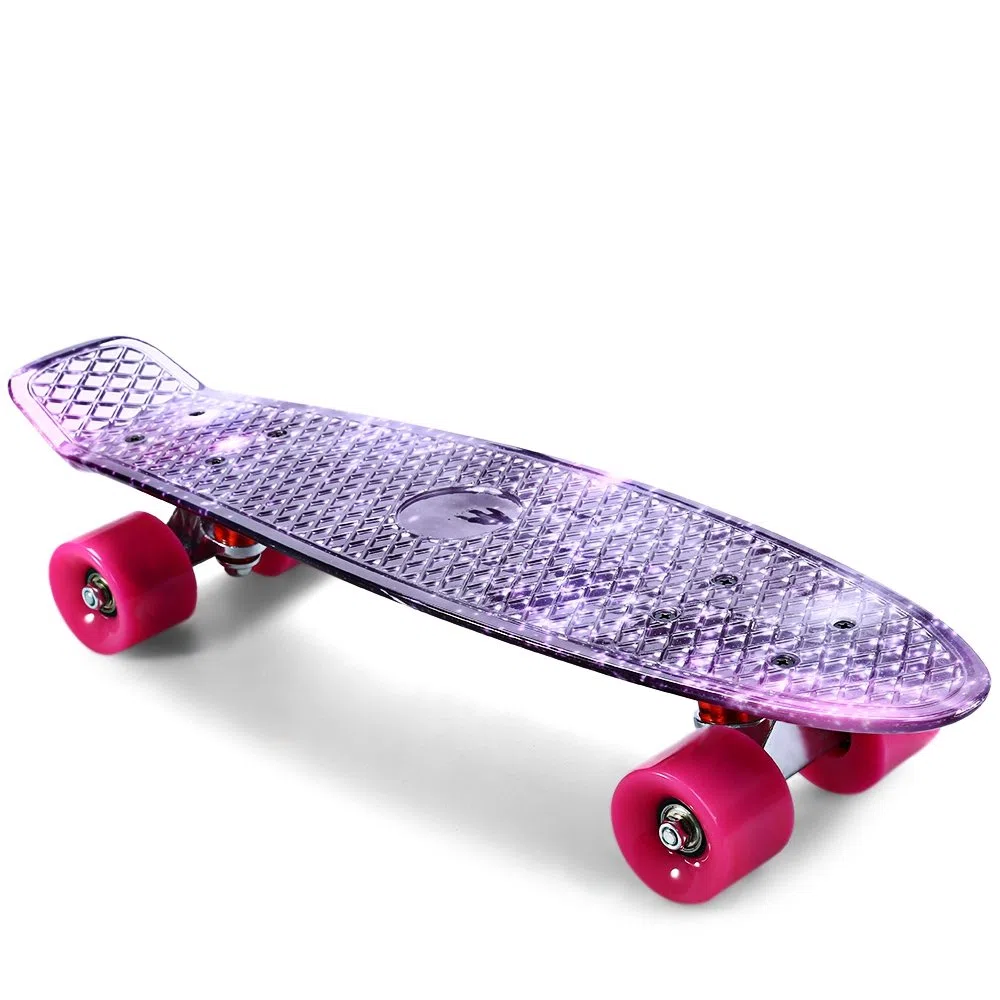 55 cm deskorolka fioletowy gwiaździste niebo wzór retro longboard mini Cruiser kompletny fioletowe koła PU