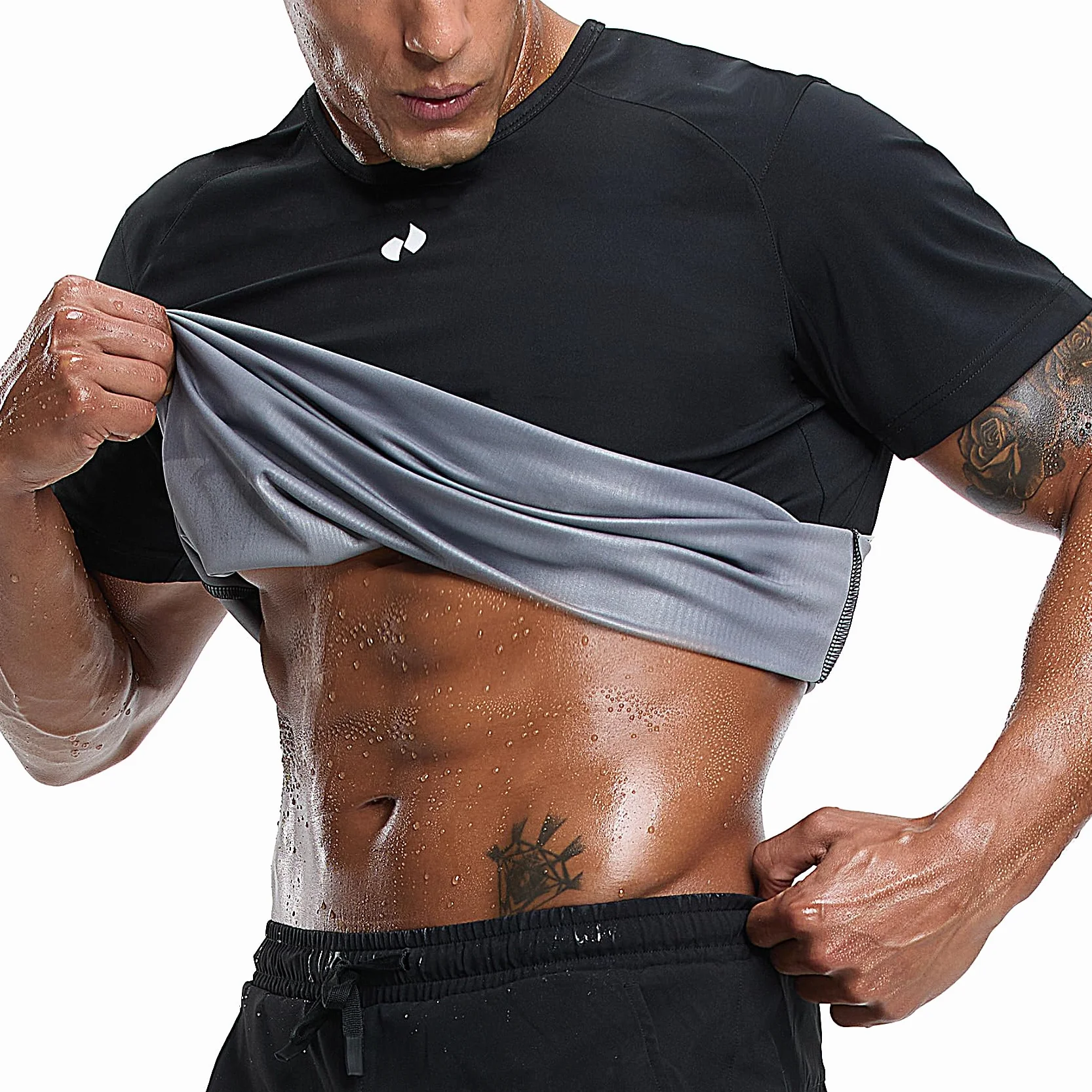 HOTSUIT Koszula do sauny dla mężczyzn trener talii garnitury do sauny z t-shirtem do utraty wagi łapanie serca dresy dresowe z krótkim rękawem do boksu na siłowni fitness