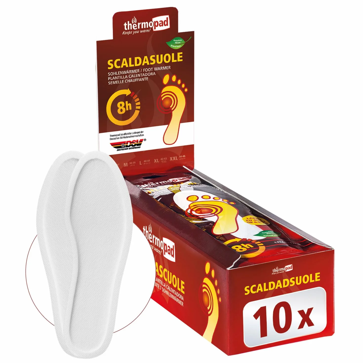 THERMOPAD Ocieplacz do podeszwy wkładka rozmiar S M L XL XXL 36-46 10 par podkładek termicznych 8 godzin ciepła