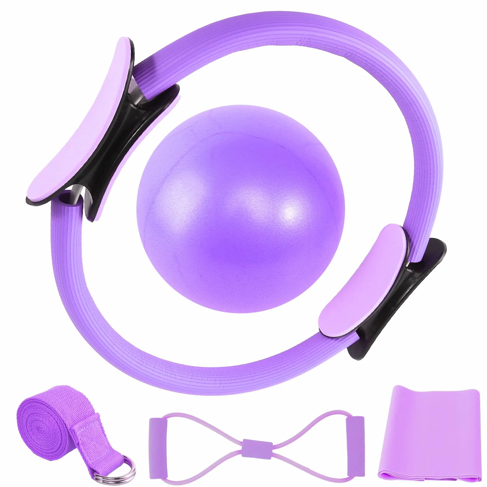 Zestaw do pilatesu do domu, zestaw do pilatesu, zestaw dla kobiet z piłką do pilatesu, 25 cm, pierścień do pilatesu, 2 taśmy oporowe, zestaw akcesoriów do pilatesu, zestaw do pilatesu, sprzęt do