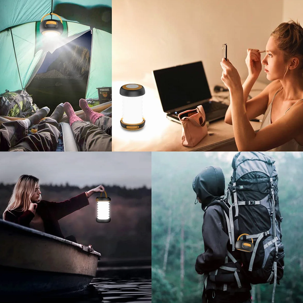 GlobaLink Latarnia kempingowa LED, ładowalna lampa kempingowa, zasilana energią słoneczną/USB, składana lampa namiotowa z gwizdkiem pierwszej pomocy, lampa kempingowa do namiotu turystycznego, ogrodu