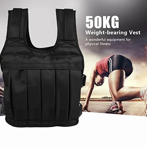 Regulowana kamizelka obciążeniowa 50 Kg, Obciążona Kamizelka Treningowa z 12 Kieszeniami i piankową podkładką, Regulowane Paski do Treningu Biegowego Joggingu Chodzenie na Siłowni Trening Siłowy