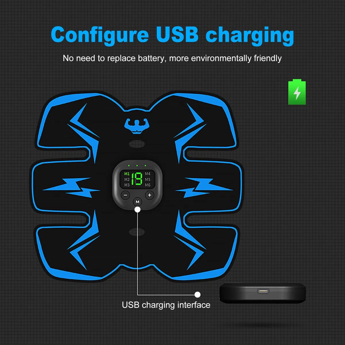 EMS Sprzęt do ćwiczeń mięśni brzucha Trainer, elektryczny elektrostymulator mięśni 6 tryby, 19 Intensity USB akumulator mięśni, trener brzucha Pełne ciało/ramię/Po Trainer