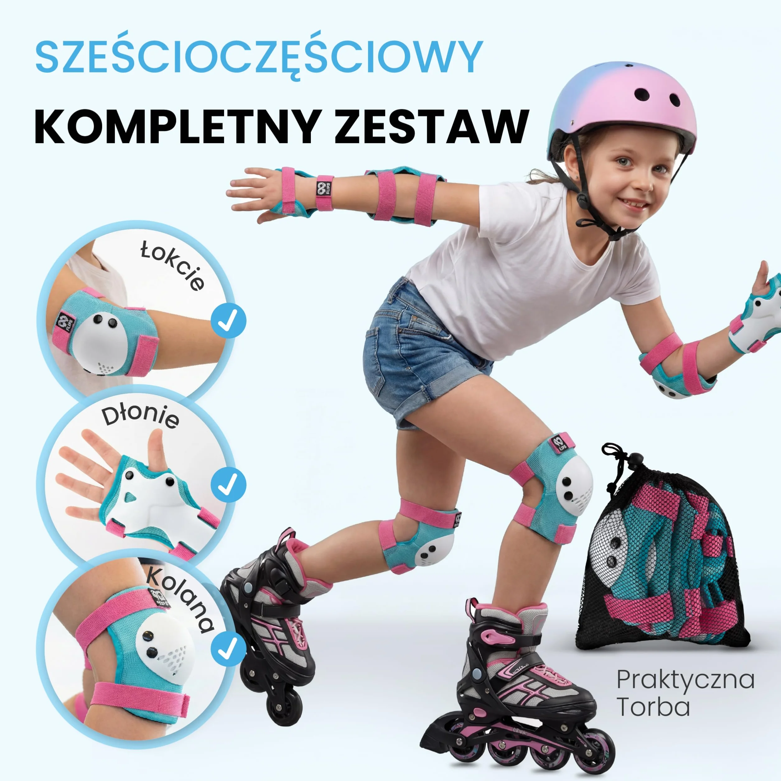 99FLIPS Nakolanniki dla Dzieci 3-12 Lat Zestaw 6-częściowy - Ochraniacze na Deskorolkę i Rolki