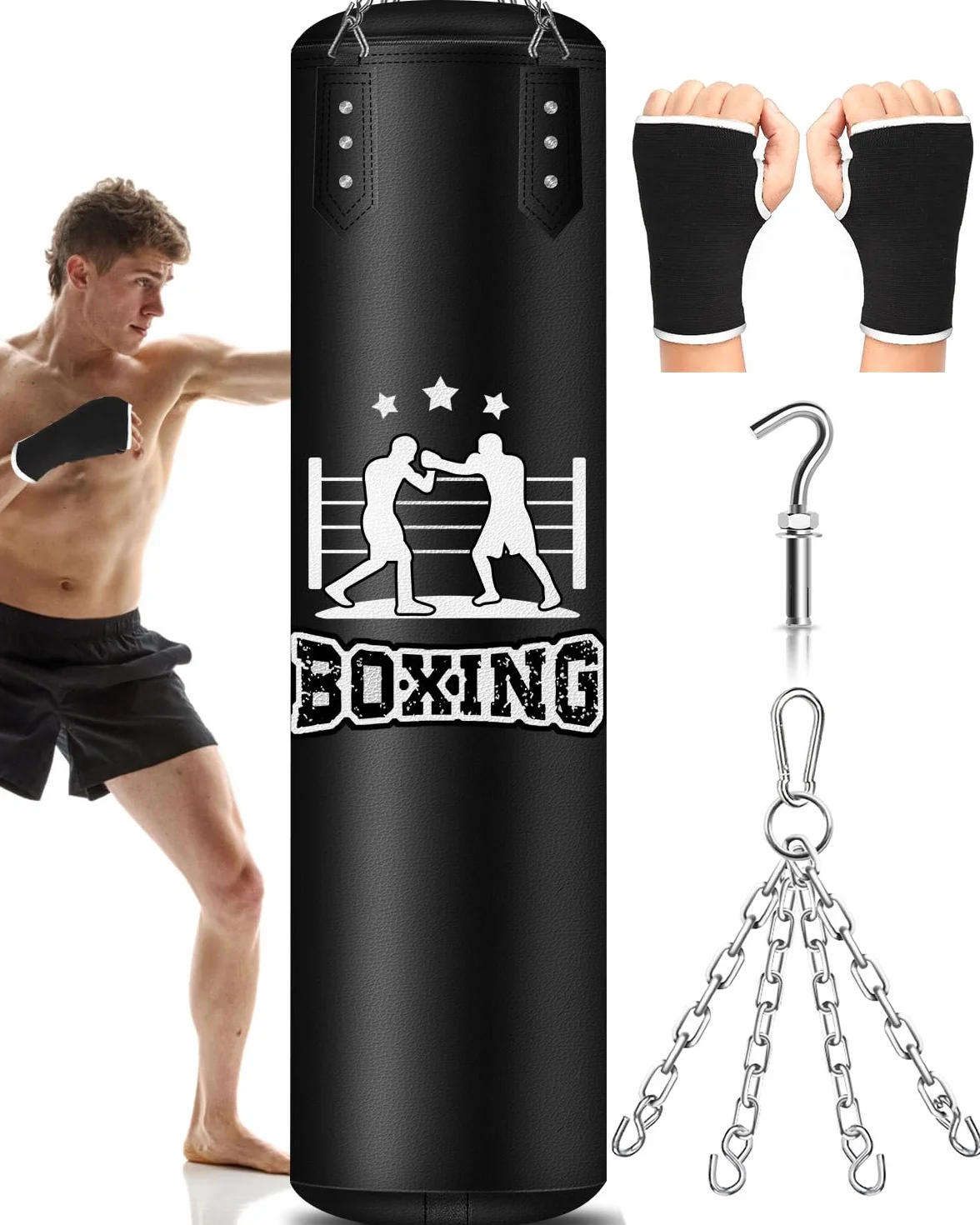 Torba bokserska dla dorosłych 1,2 m wisząca z łańcuchem i uchwytem sufitowym do kickboxingu Muay Thai