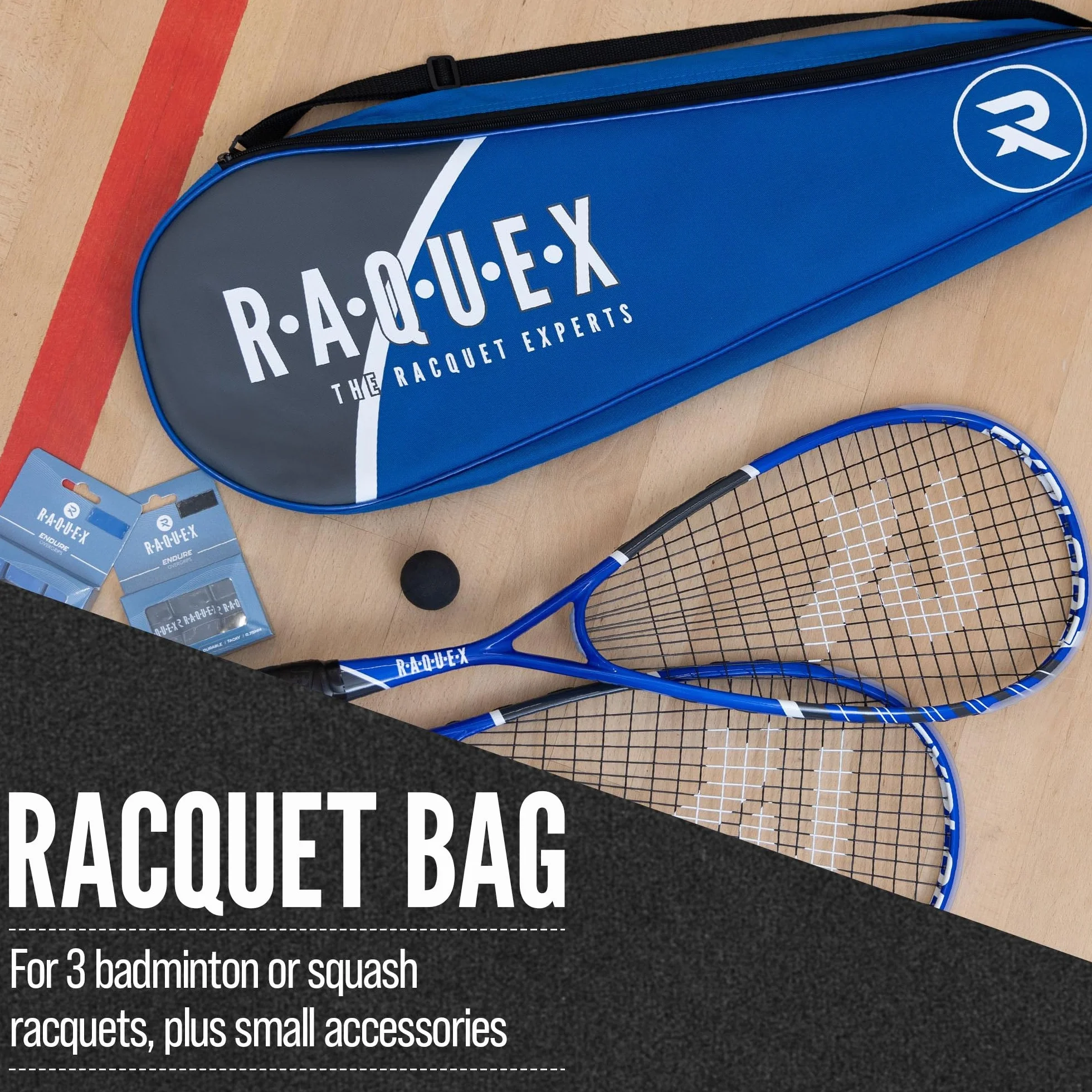 Raquex Torba 3 na rakietę do badmintona, pokrowiec na rakietę do badmintona, pokrowiec na rakietę do squasha, regulowany pasek na ramię, sportowa torba na rakietę dla mężczyzn i kobiet (czarna)