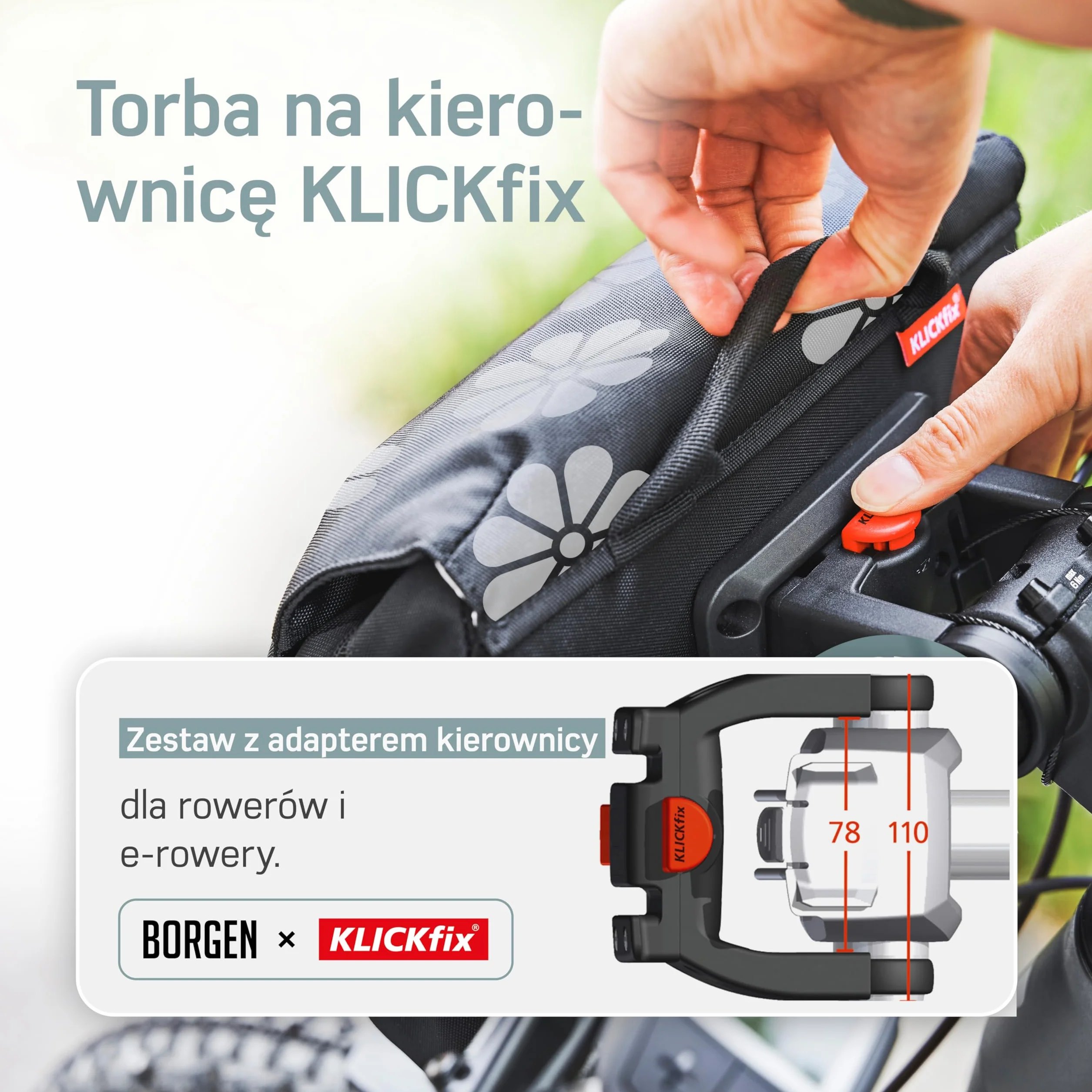 Borgen KLICKfix torba na kierownicę rowerową – wodoodporna i przestronna torba na kierownicę rowerową 5 l – torba rowerowa na kierownicę