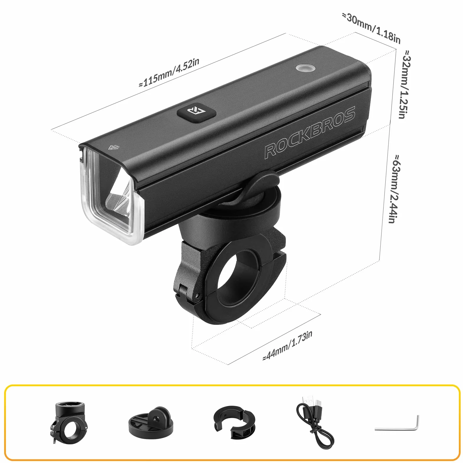 ROCKBROS Światło Przednie na Rower, Inteligentne, USB Ładowane, Mocna Jasność, Wodoodporna IPX6, Trwałe, 5 Trybów Oświetlenia, na Rowerze Górskim i Szosowym, 1500 Lumenów, Uniwersalne