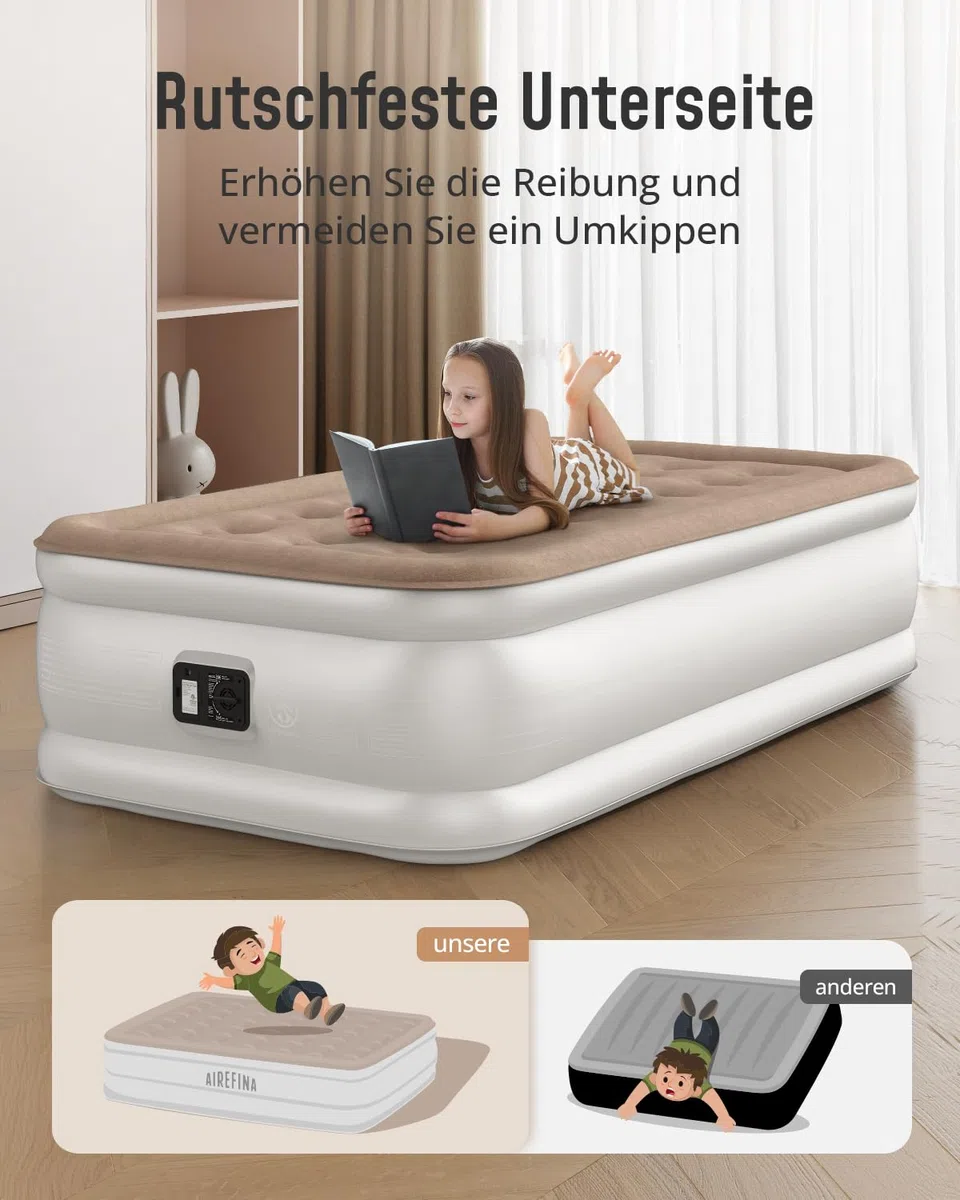 Airefina Łóżko dmuchane dla 1 osoby, samopompujący materac w 2,5 minut, przenośne do gości, kemping i domu – 190 x 99 x 40 cm