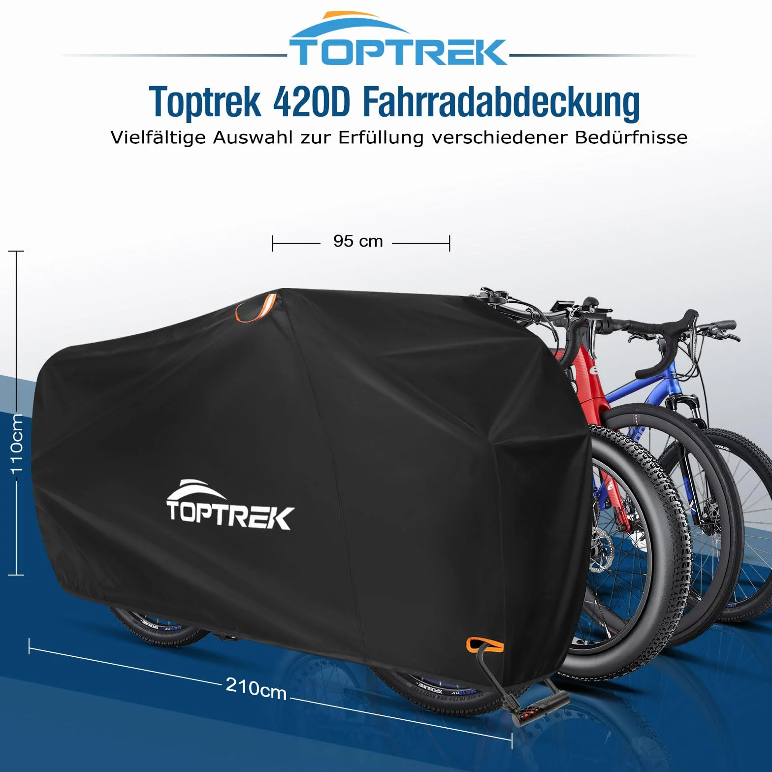toptrek Pokrowiec na rower, wodoszczelny garaż rowerowy 420D, tkanina Oxford 420D, ochrona przed deszczem na każdą pogodę, pokrowiec na rower z workiem, plandeka na rower 210 x 110 x 95 cm, pokrowiec