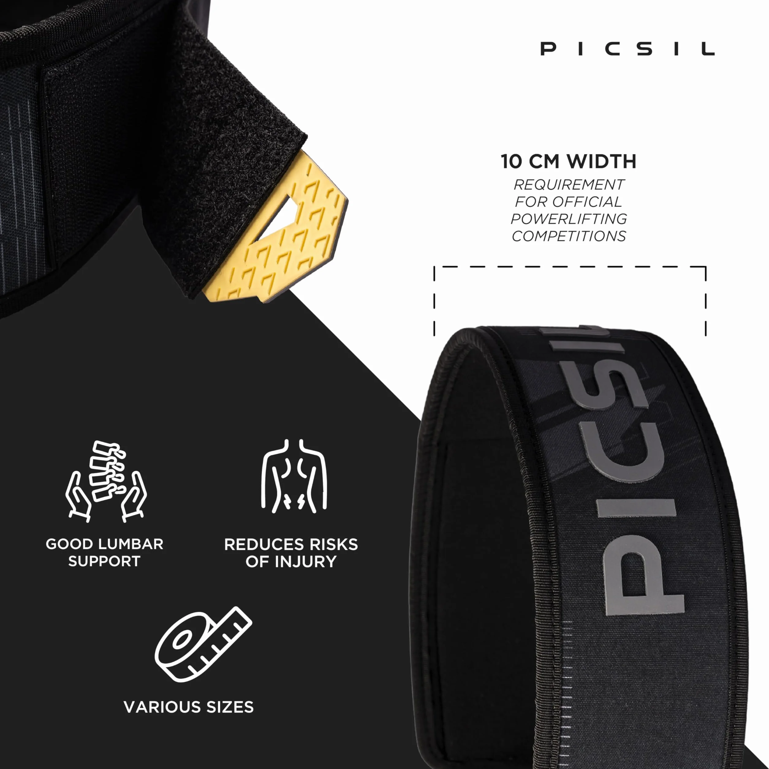 PICSIL LockPro Neoprenowy pas ciężarowy do podnoszenia z podwójną regulacją do cross training i powerlifting